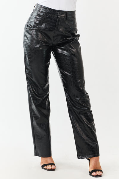 Cello Black Faux Leather Snakeskin Straight Pants