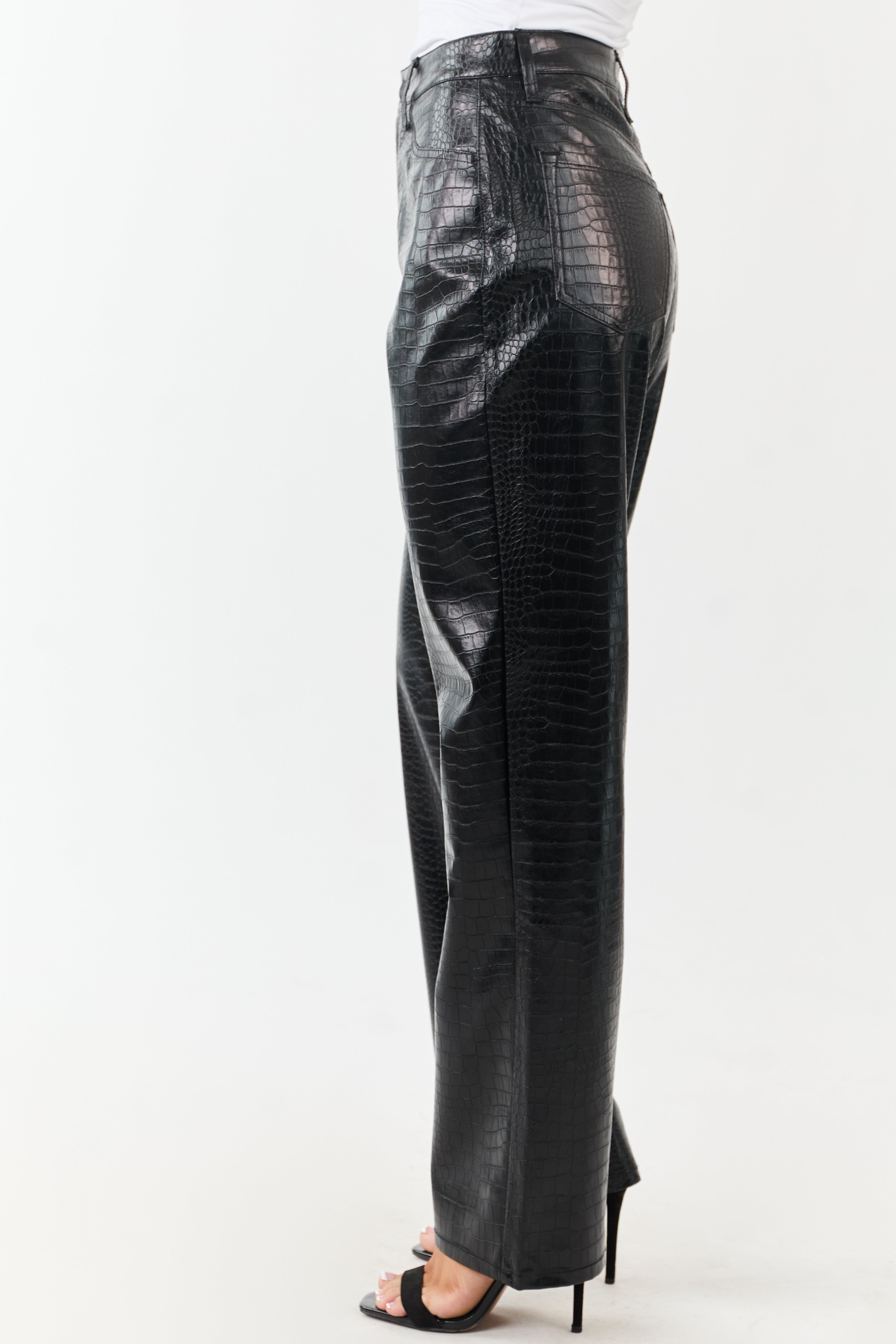Cello Black Faux Leather Snakeskin Straight Pants