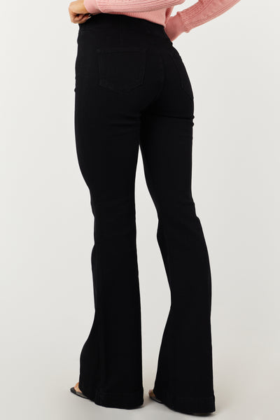 Cello Black High Rise Overlap Waistband Flare Jeans