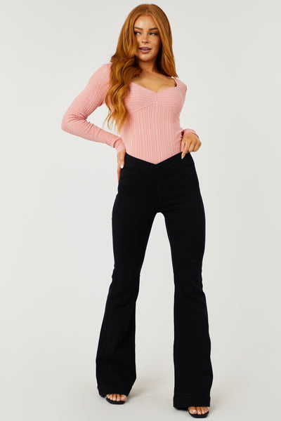 Cello Black High Rise Overlap Waistband Flare Jeans