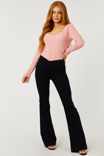 Cello Black High Rise Overlap Waistband Flare Jeans