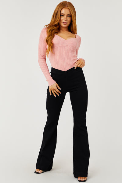 Cello Black High Rise Overlap Waistband Flare Jeans