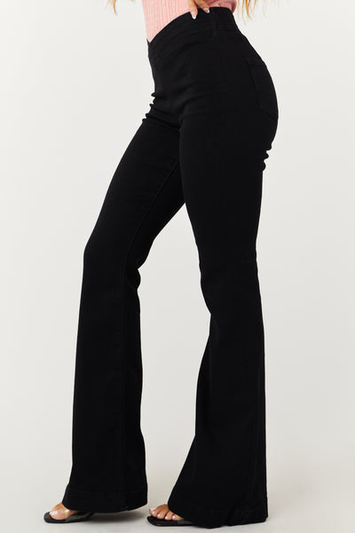 Cello Black High Rise Overlap Waistband Flare Jeans