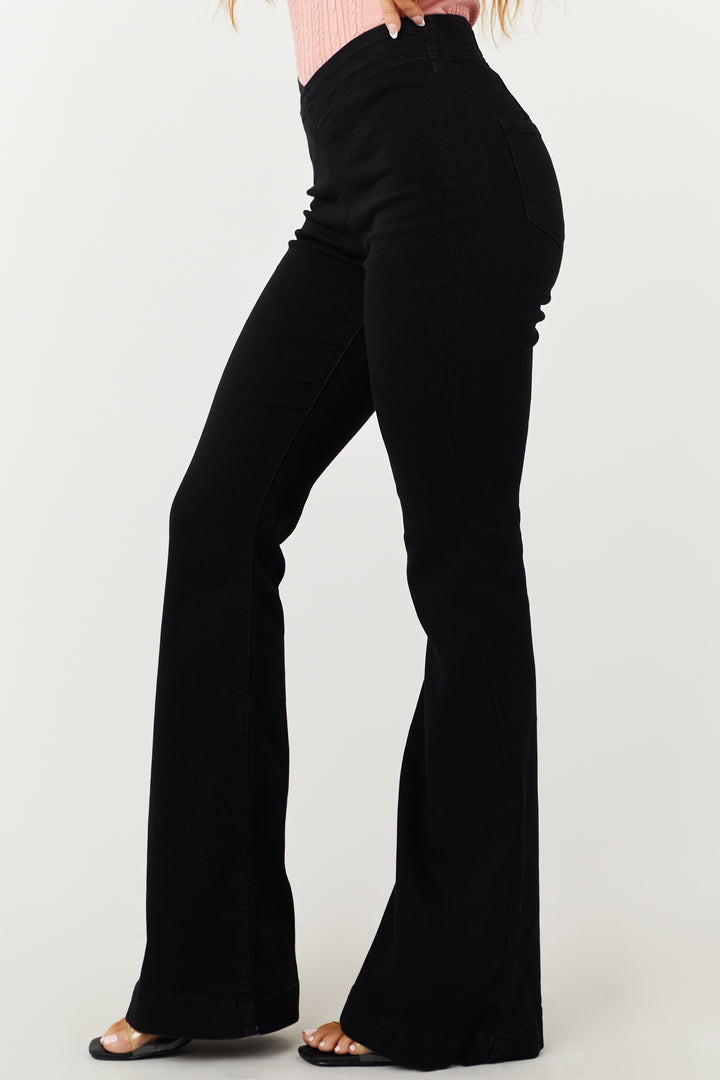 Cello Black High Rise Overlap Waistband Flare Jeans