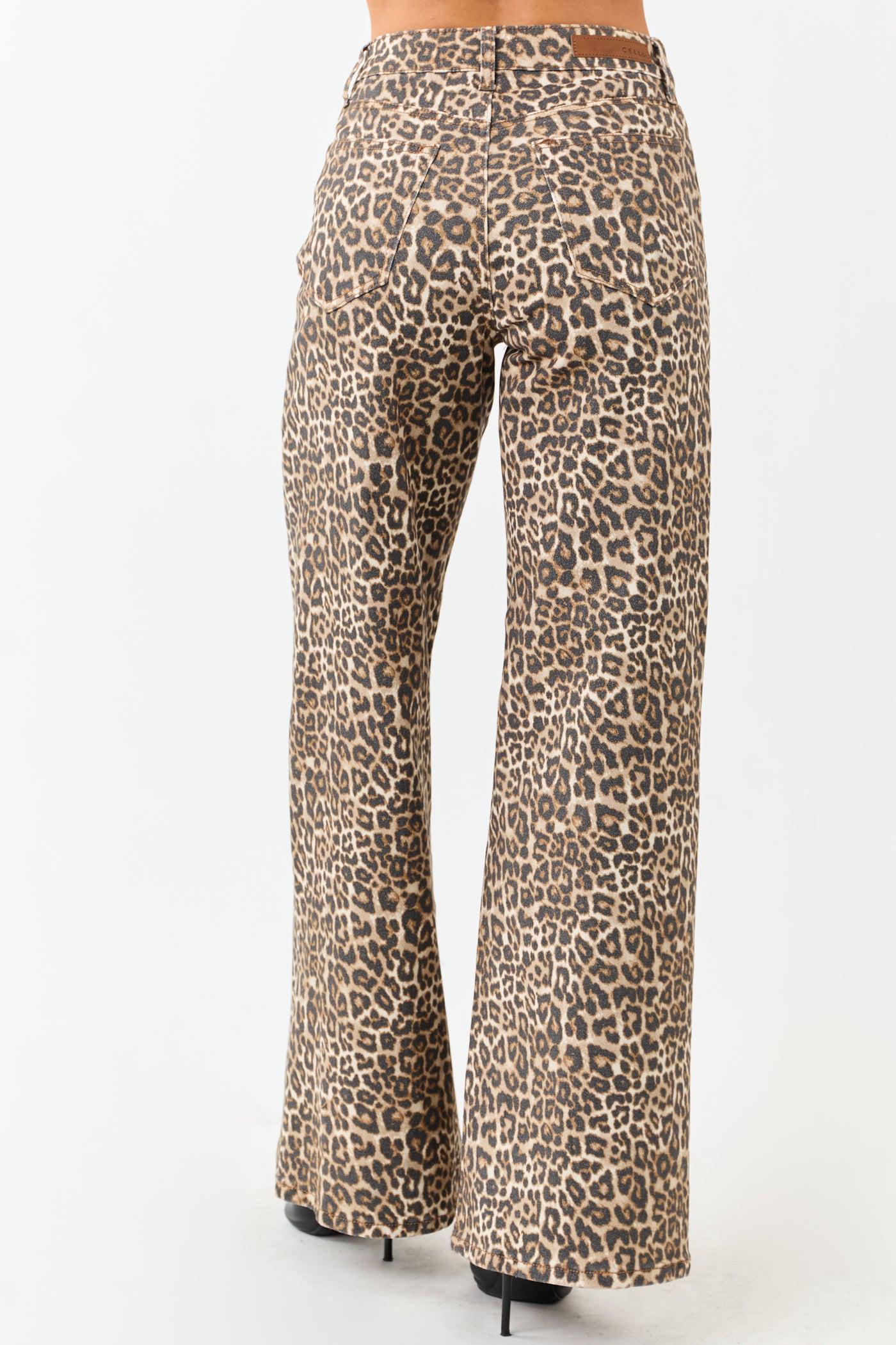 Cello Camel Leopard Print Wide Leg Stretchy Jeans