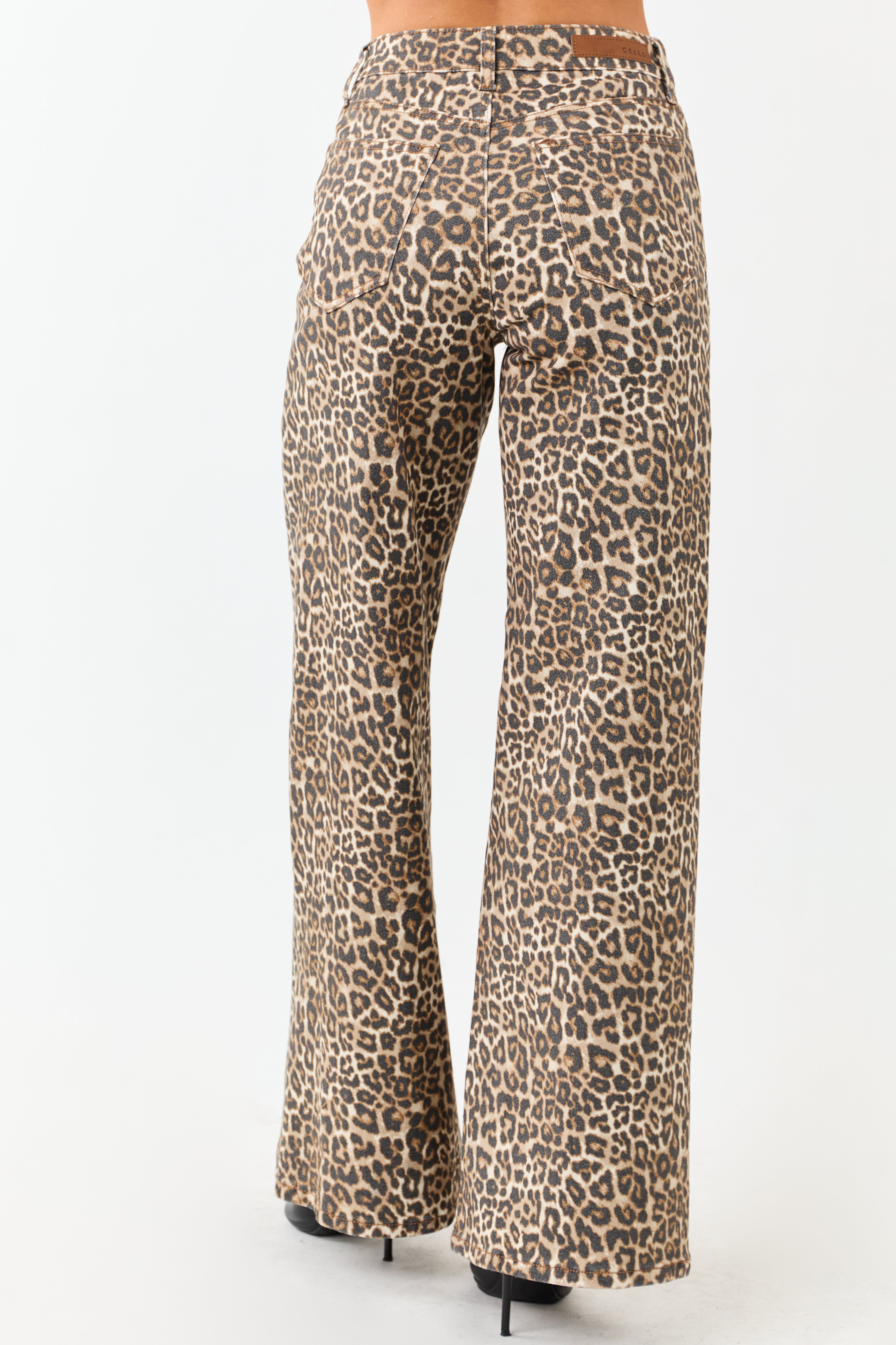 Cello Camel Leopard Print Wide Leg Stretchy Jeans