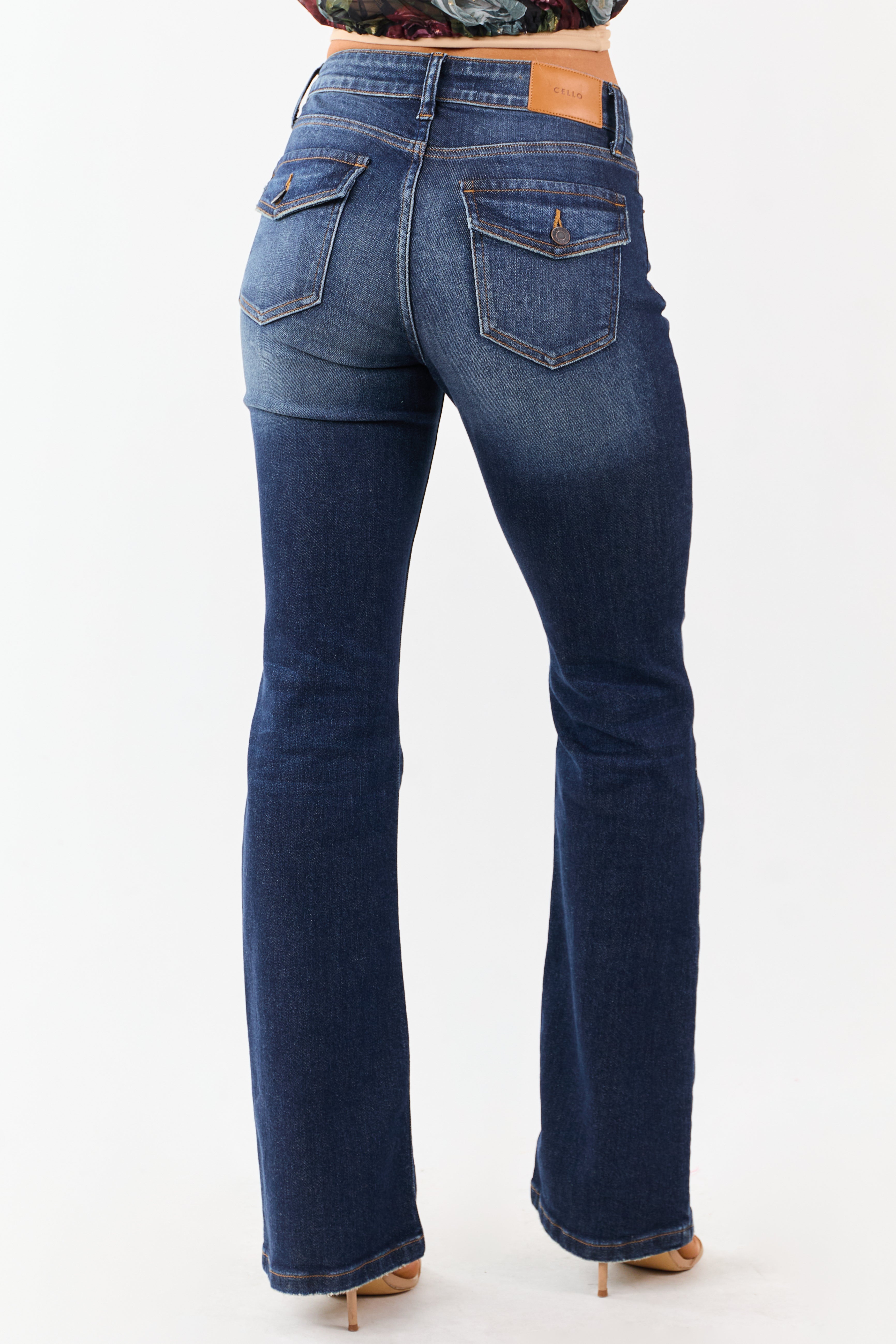 Cello Dark Vintage Wash Stretchy Bootcut Jeans
