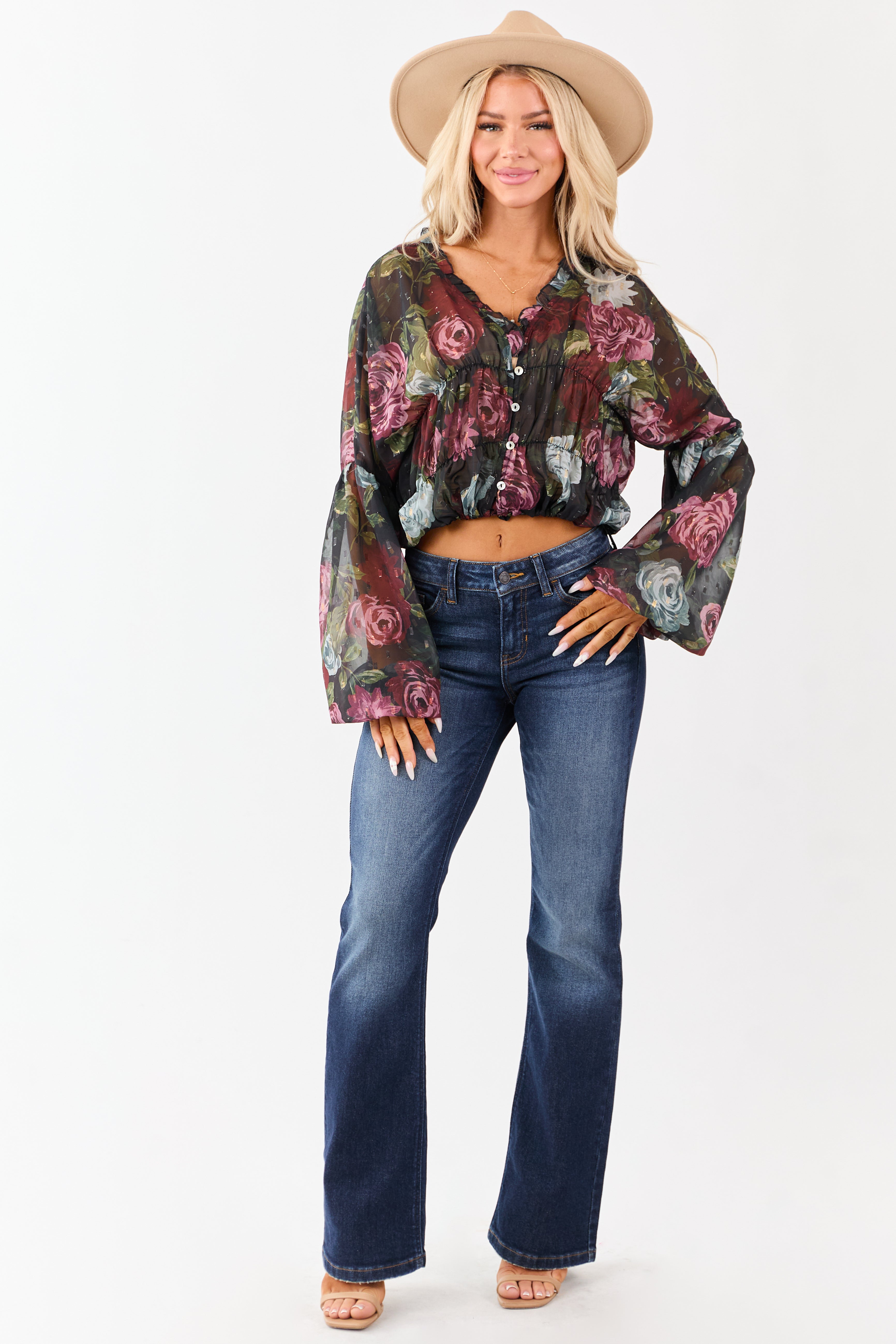 Cello Dark Vintage Wash Stretchy Bootcut Jeans