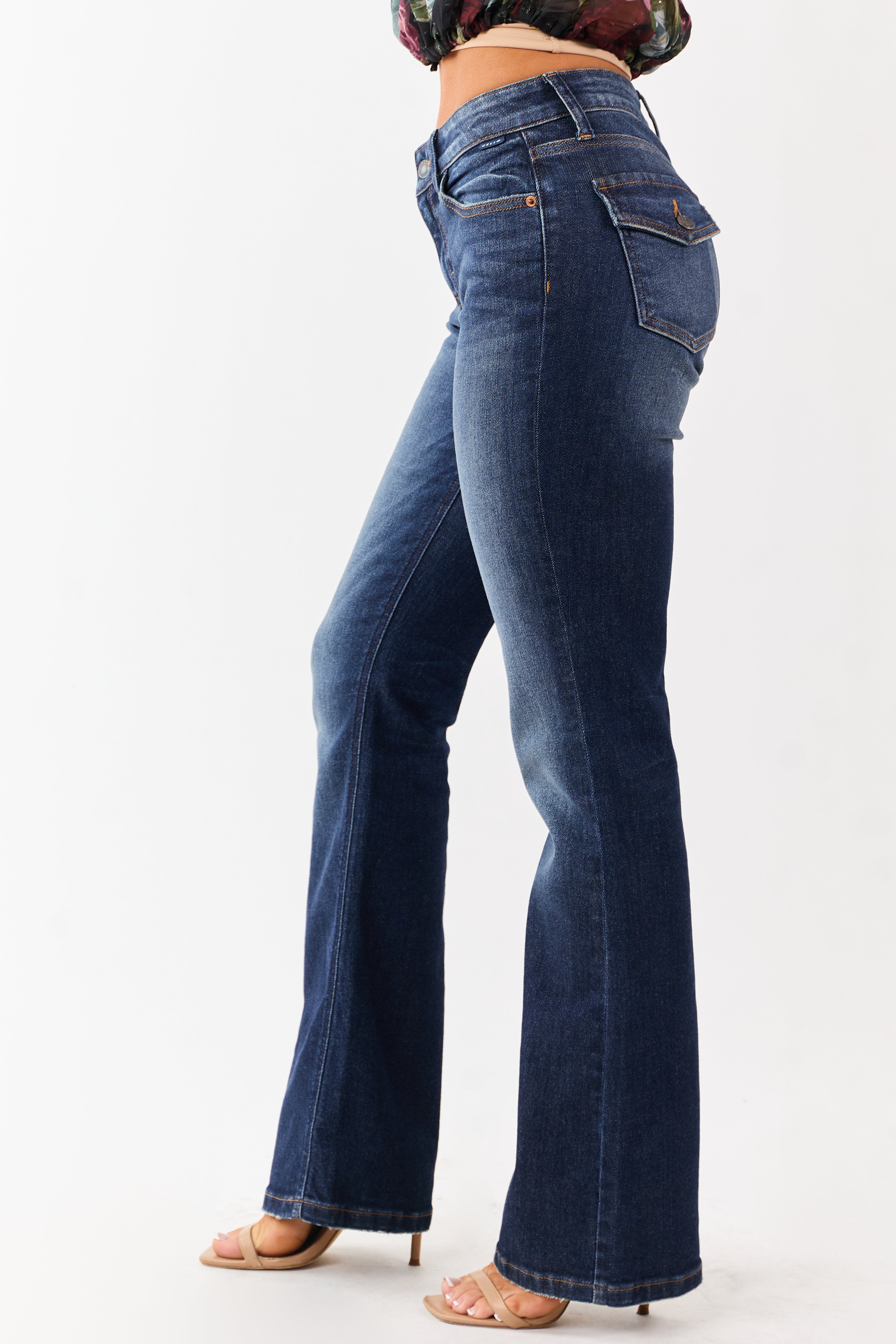 Cello Dark Vintage Wash Stretchy Bootcut Jeans