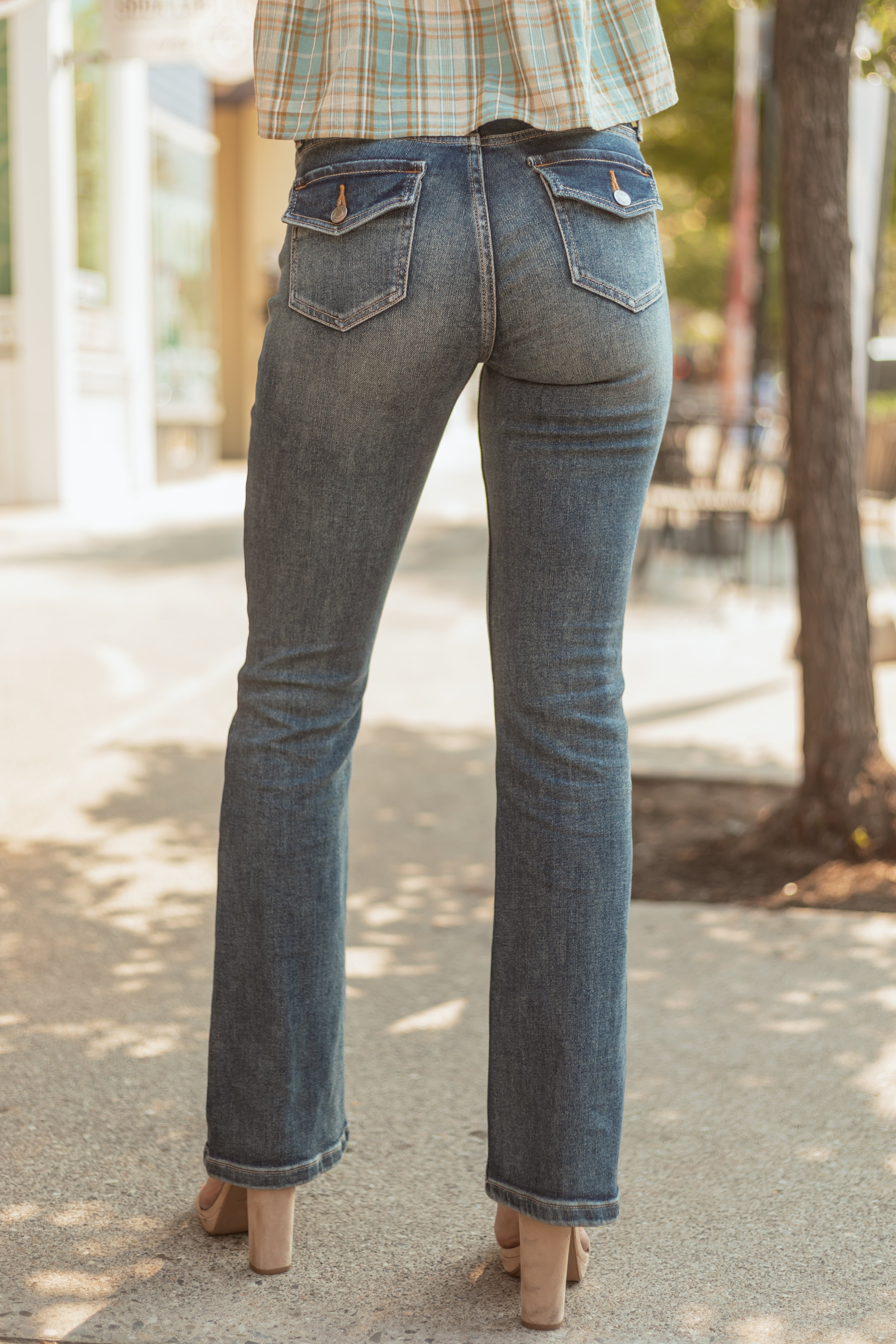 Cello Dark Vintage Wash Stretchy Flare Jeans