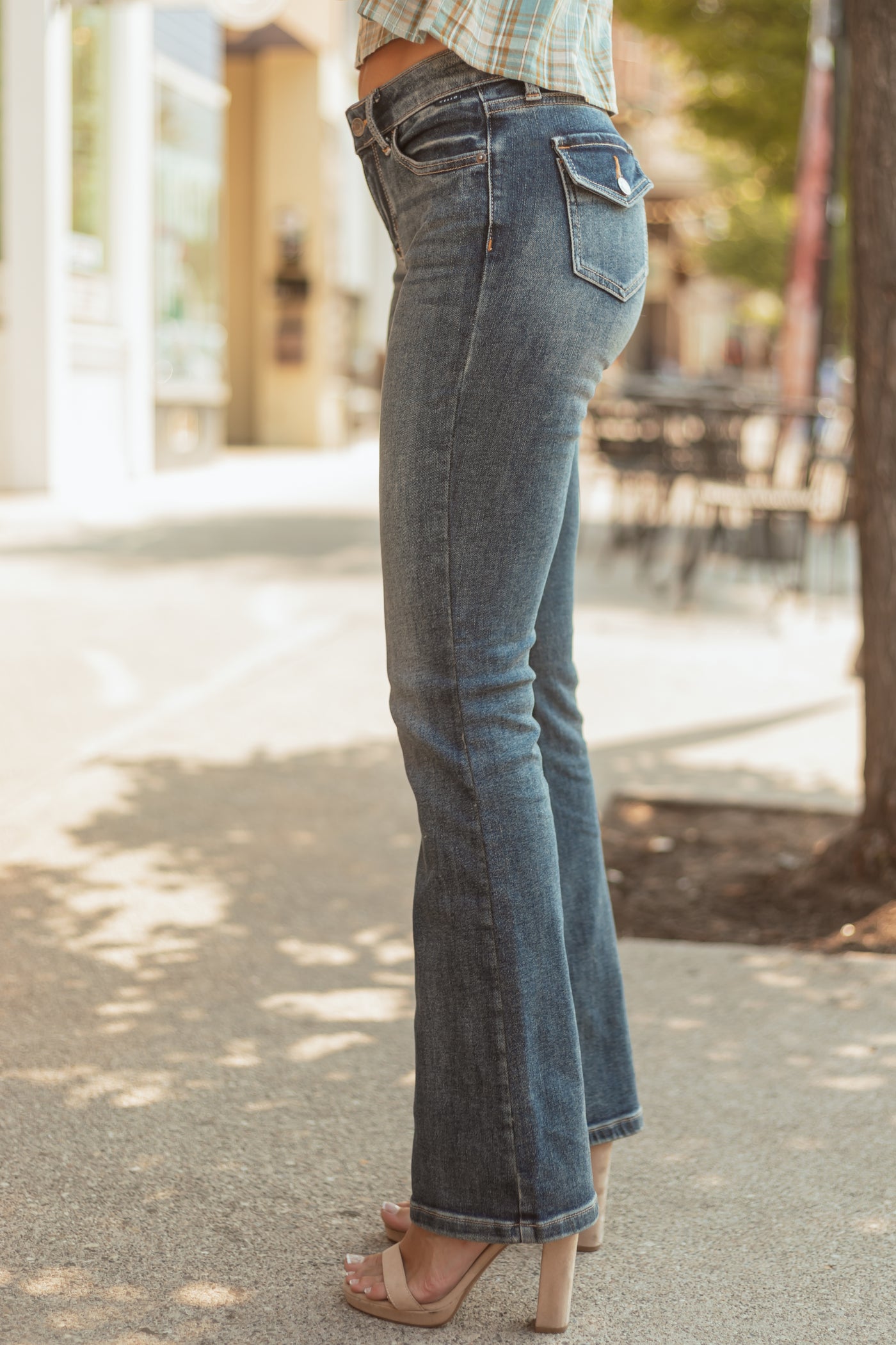 Cello Dark Vintage Wash Stretchy Flare Jeans