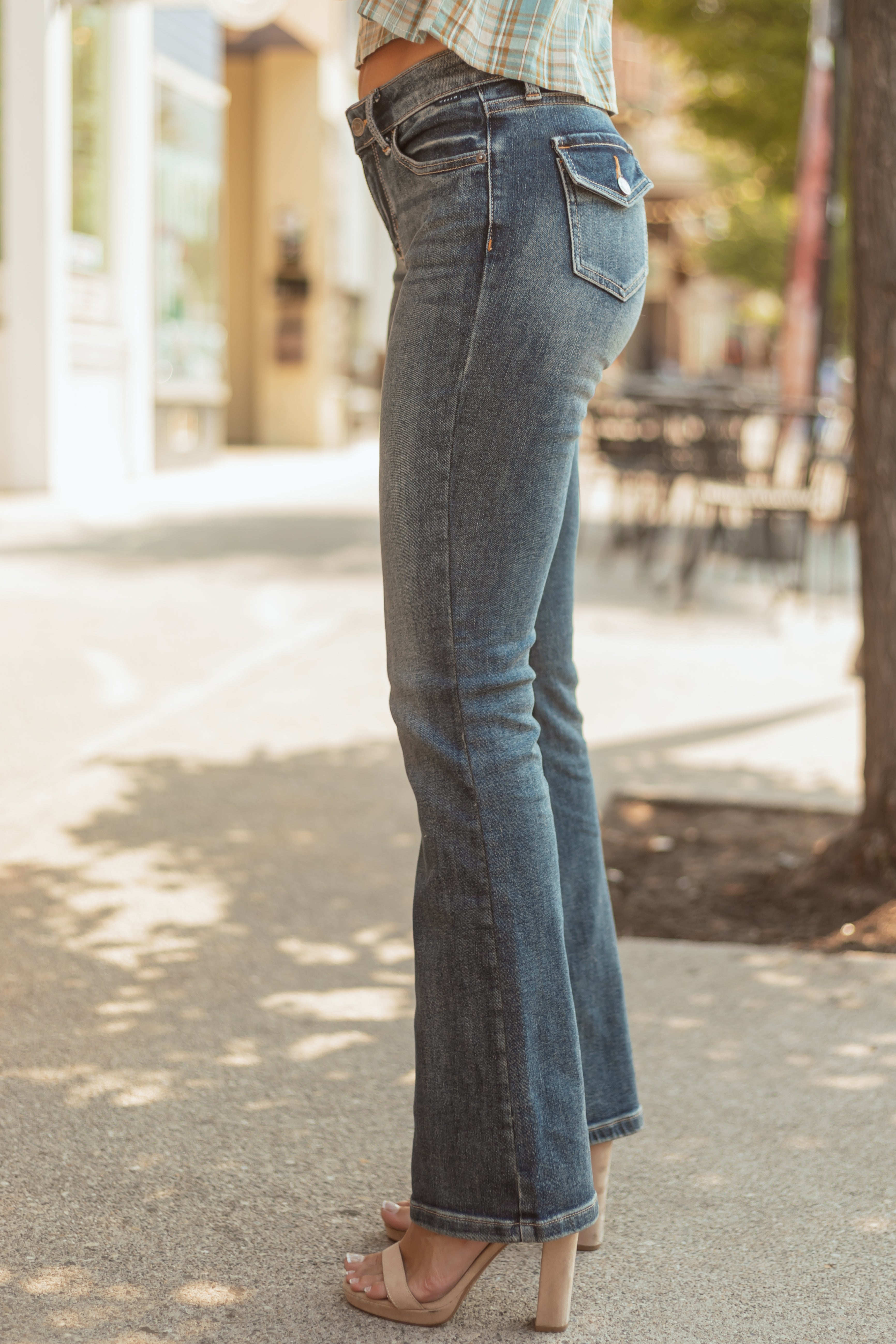Cello Dark Vintage Wash Stretchy Flare Jeans
