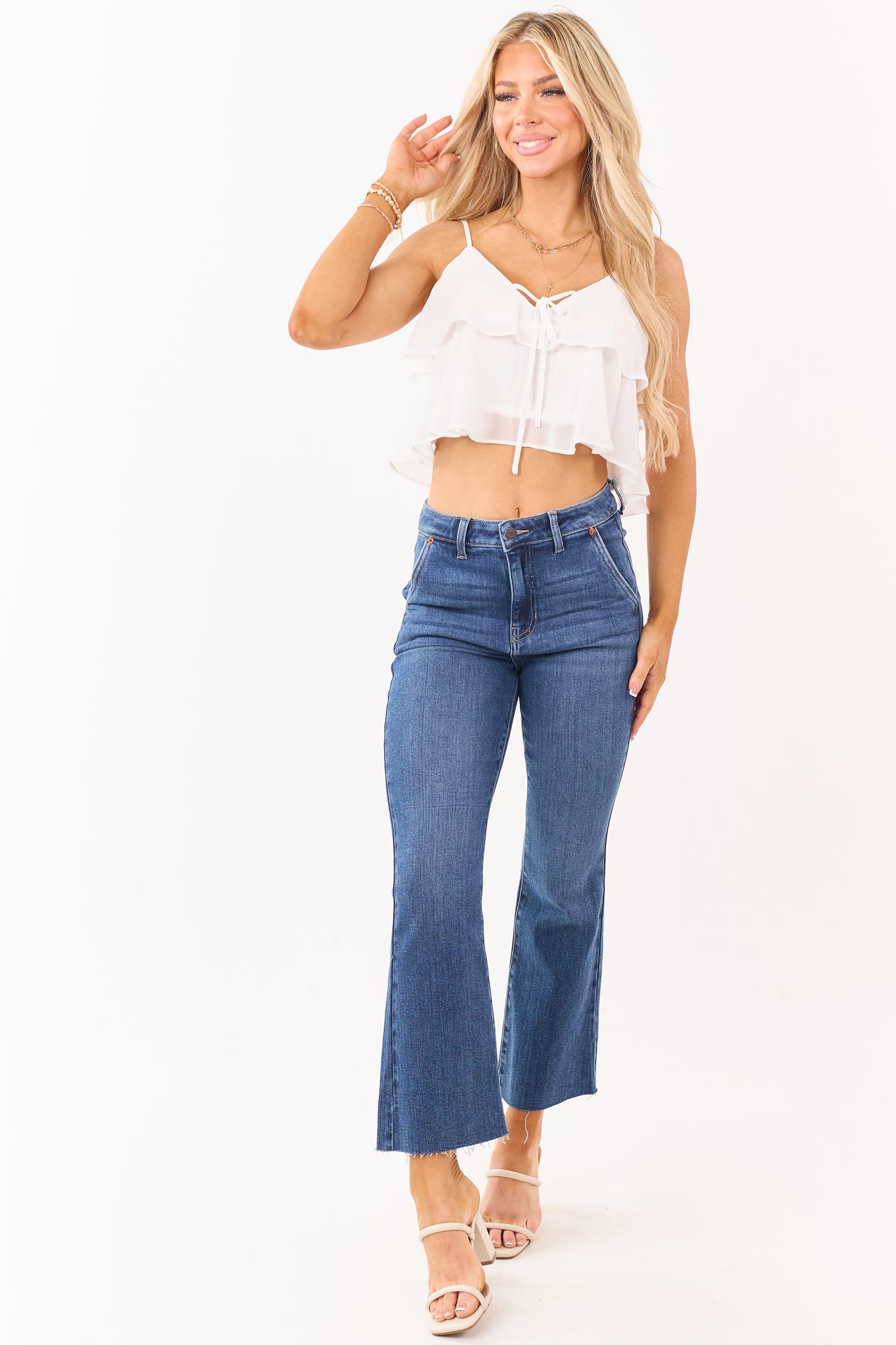 Cello Dark Wash High Rise Stretchy Flare Jeans