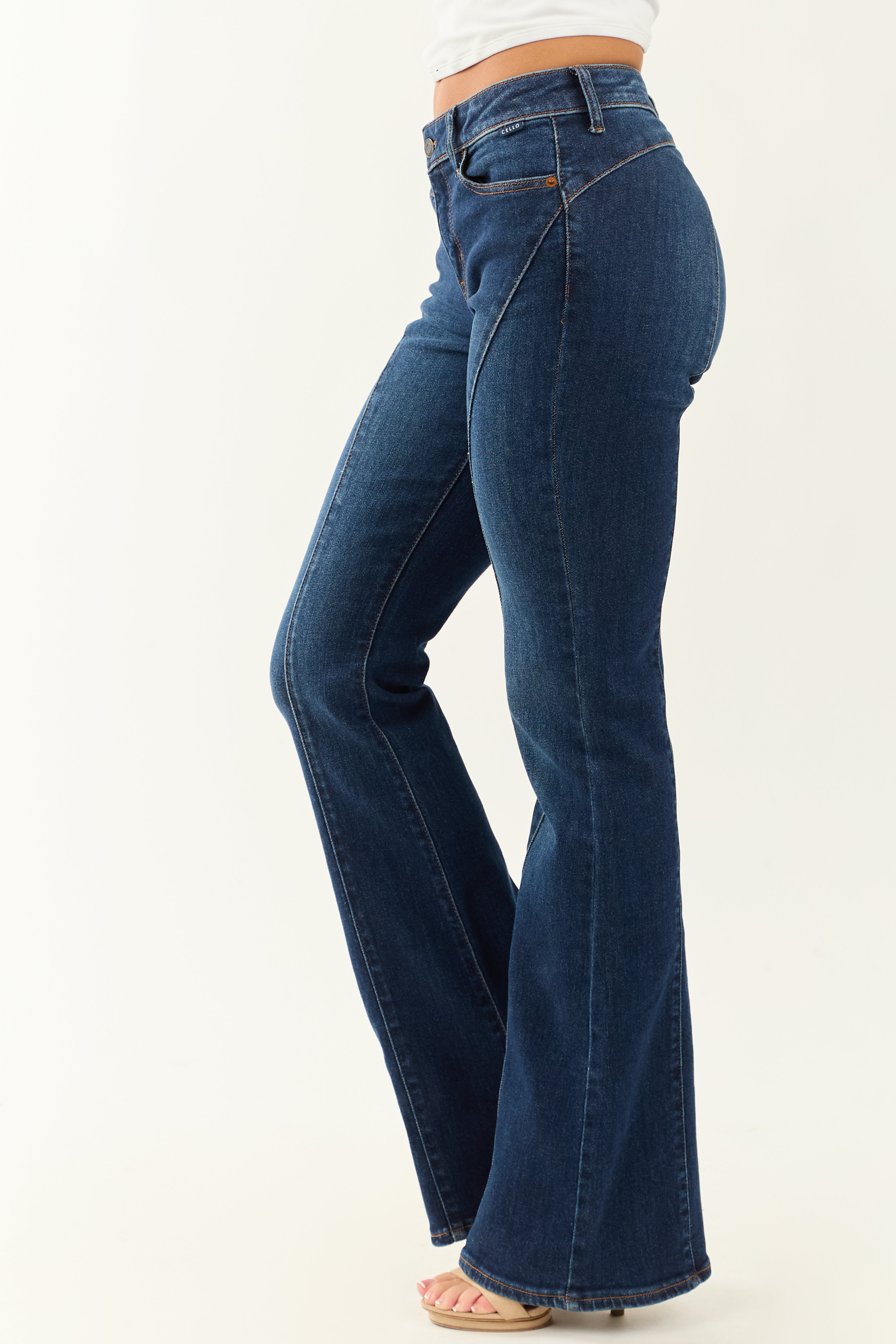 Cello Dark Wash Stretchy Low Rise Flare Jeans