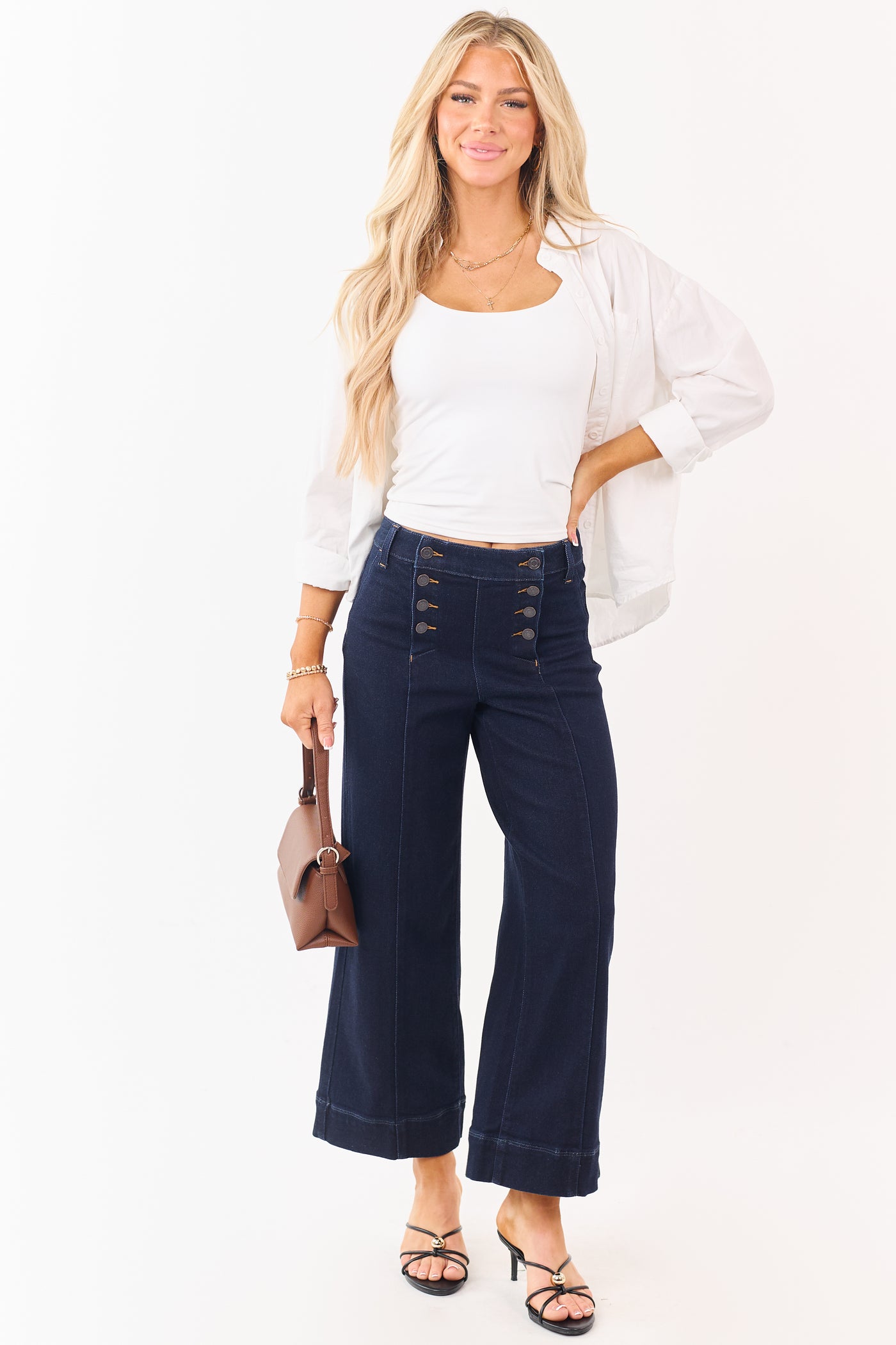 Cello Dark Wash Stretchy Wide Leg Sailor Jeans