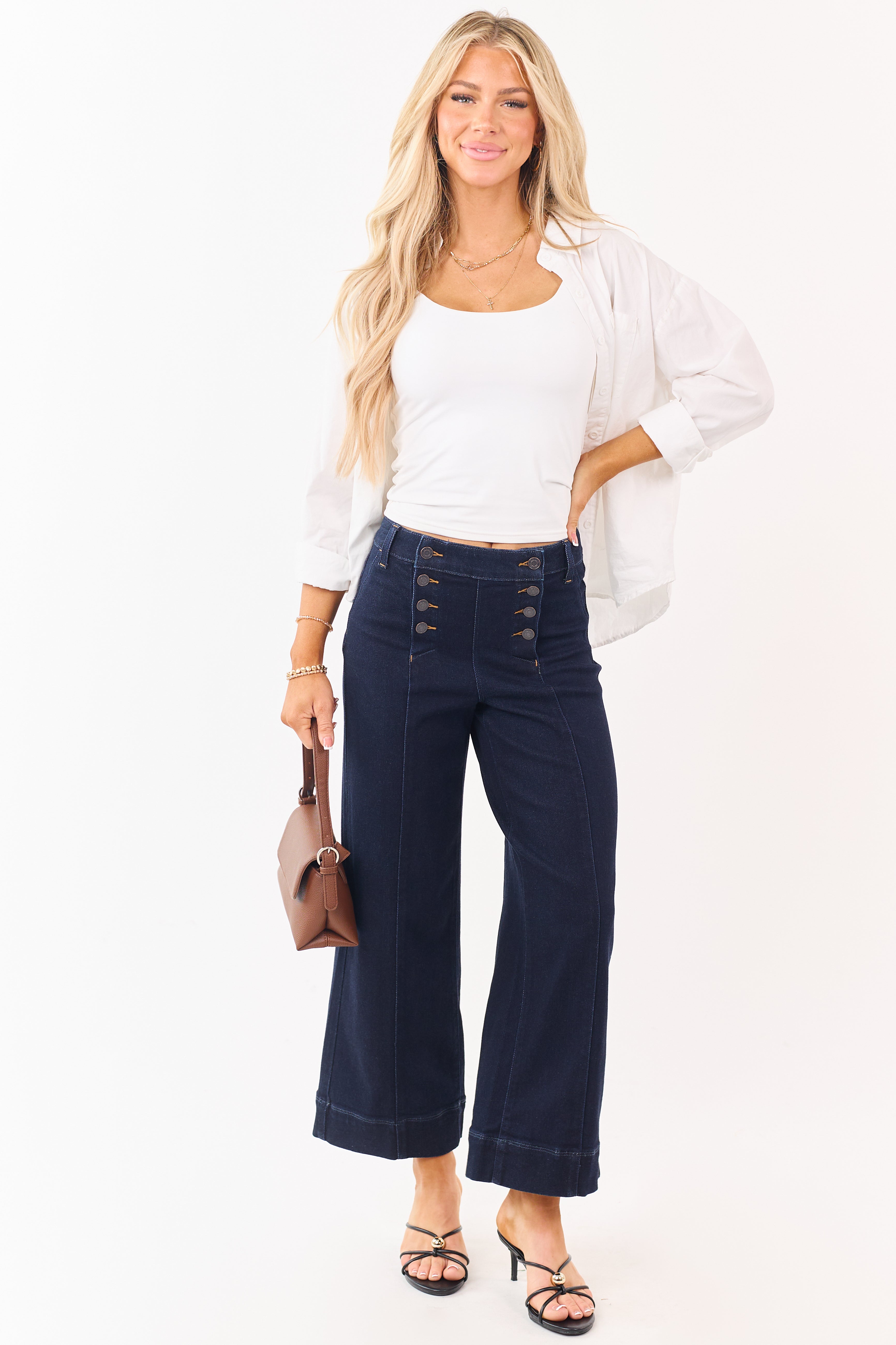 Cello Dark Wash Stretchy Wide Leg Sailor Jeans