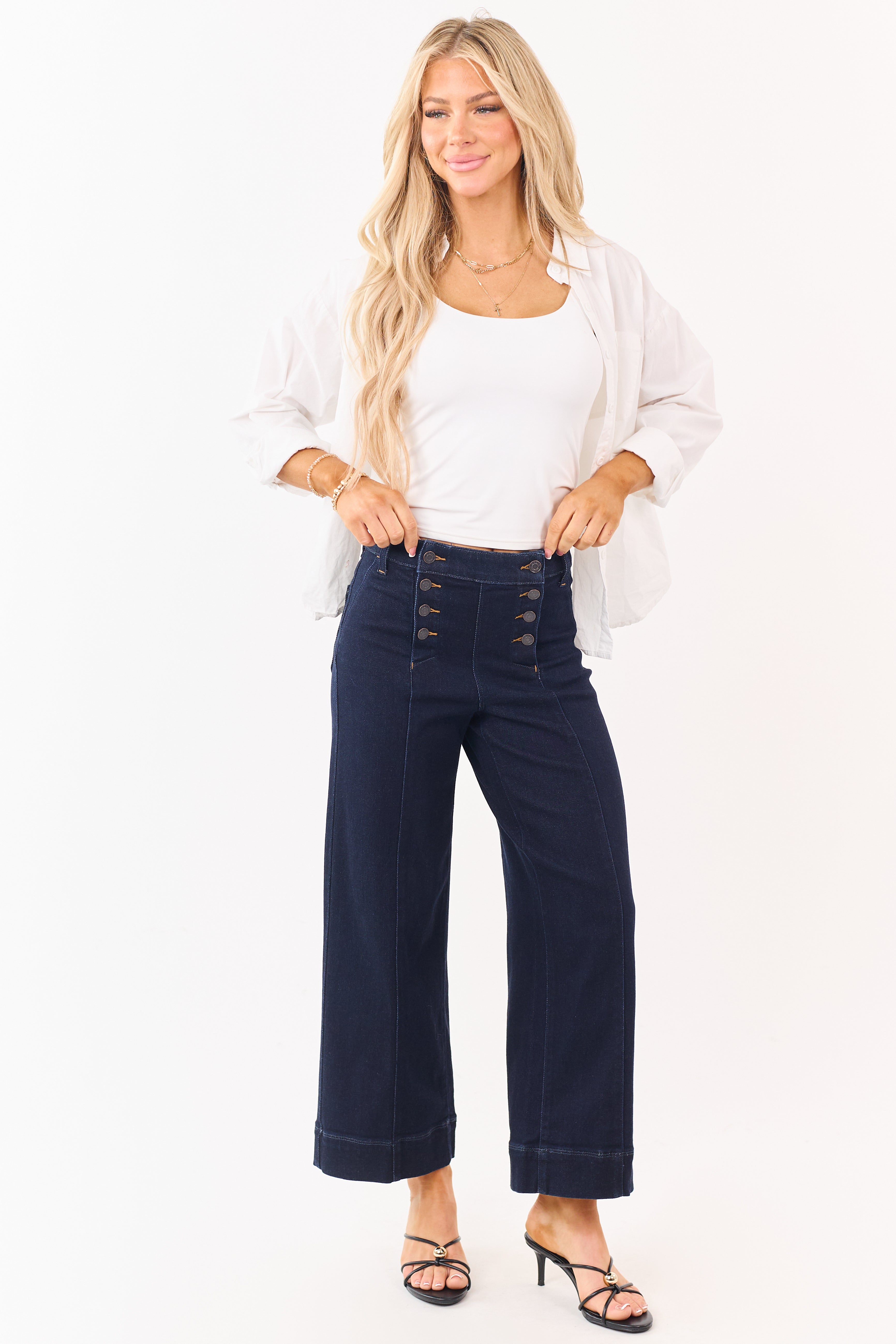 Cello Dark Wash Stretchy Wide Leg Sailor Jeans