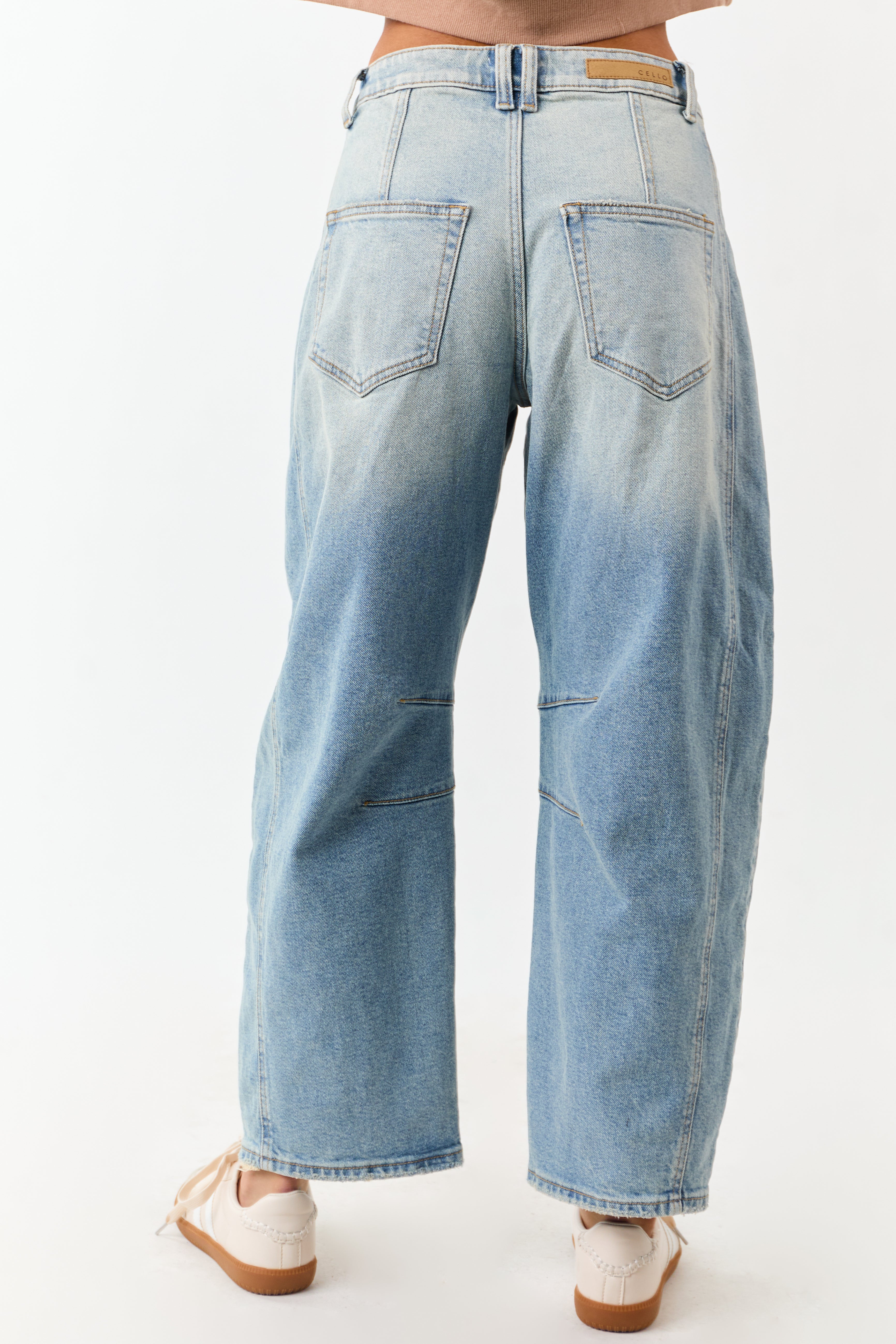 Cello Faded Light Wash Ankle Length Barrel Jeans
