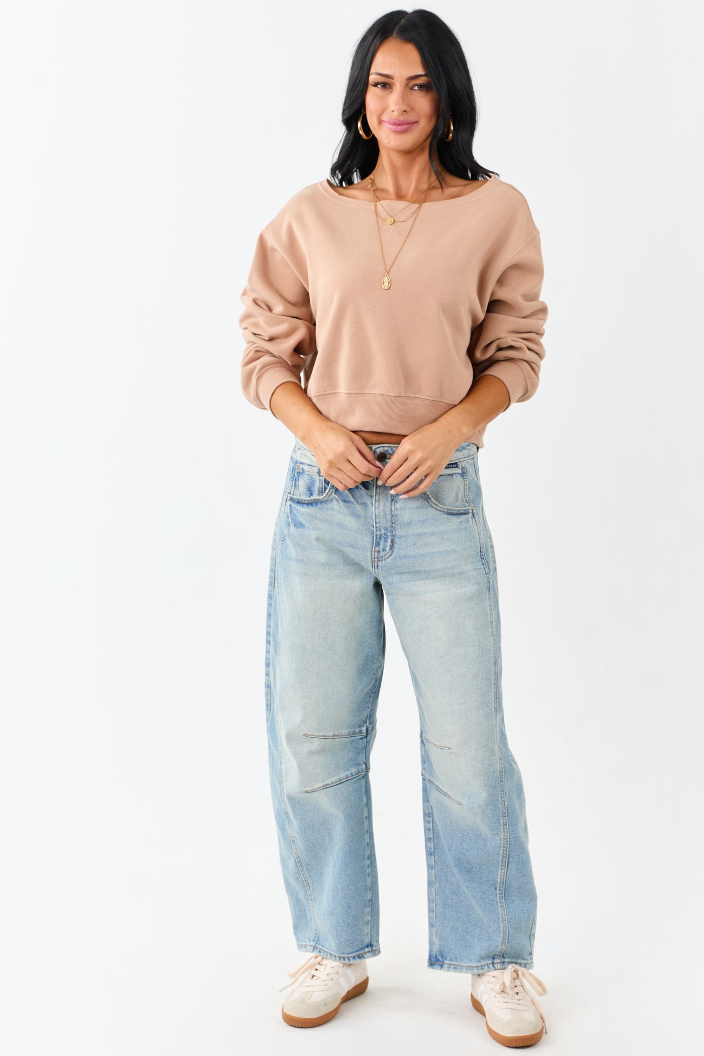 Cello Faded Light Wash Ankle Length Barrel Jeans