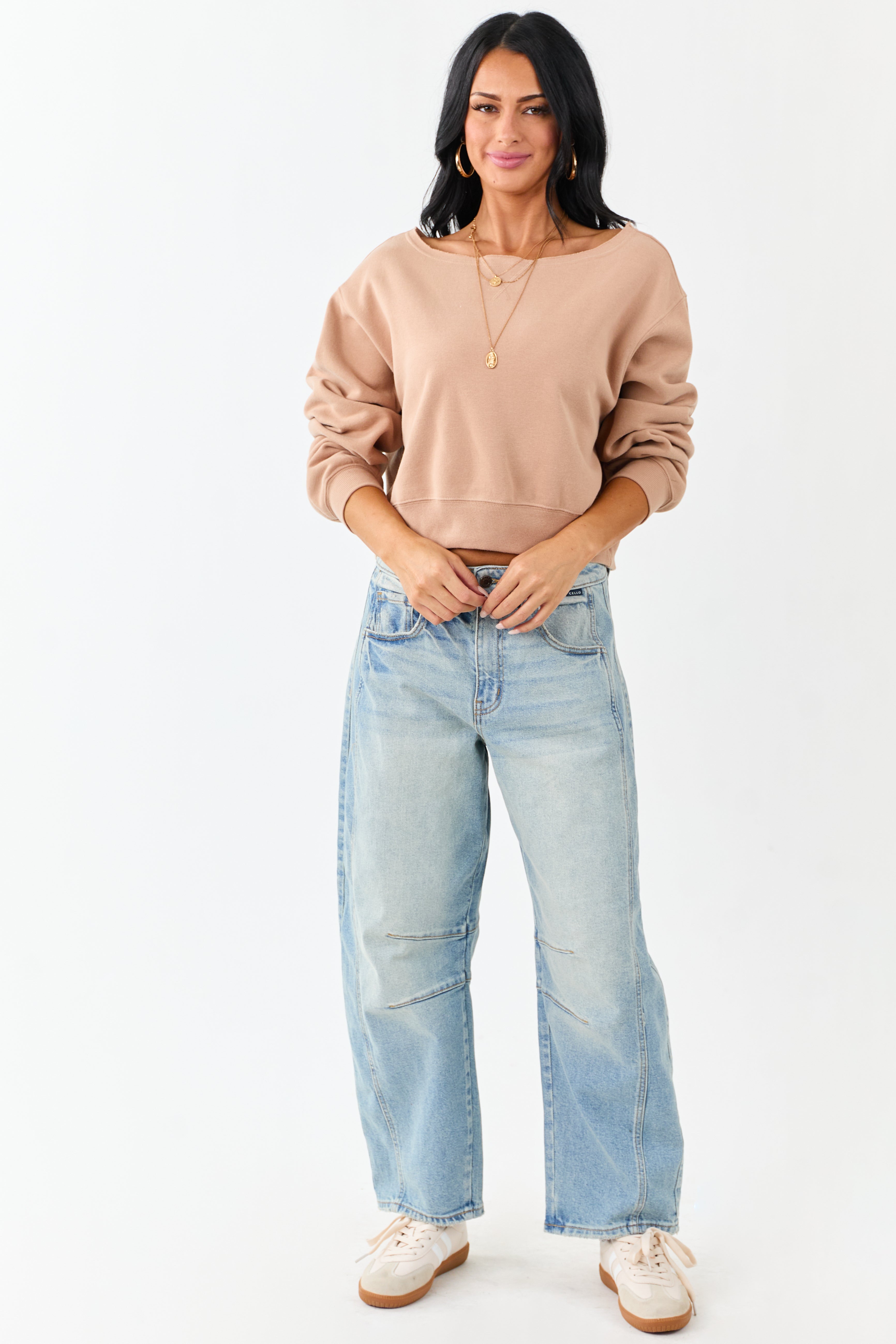 Cello Faded Light Wash Ankle Length Barrel Jeans