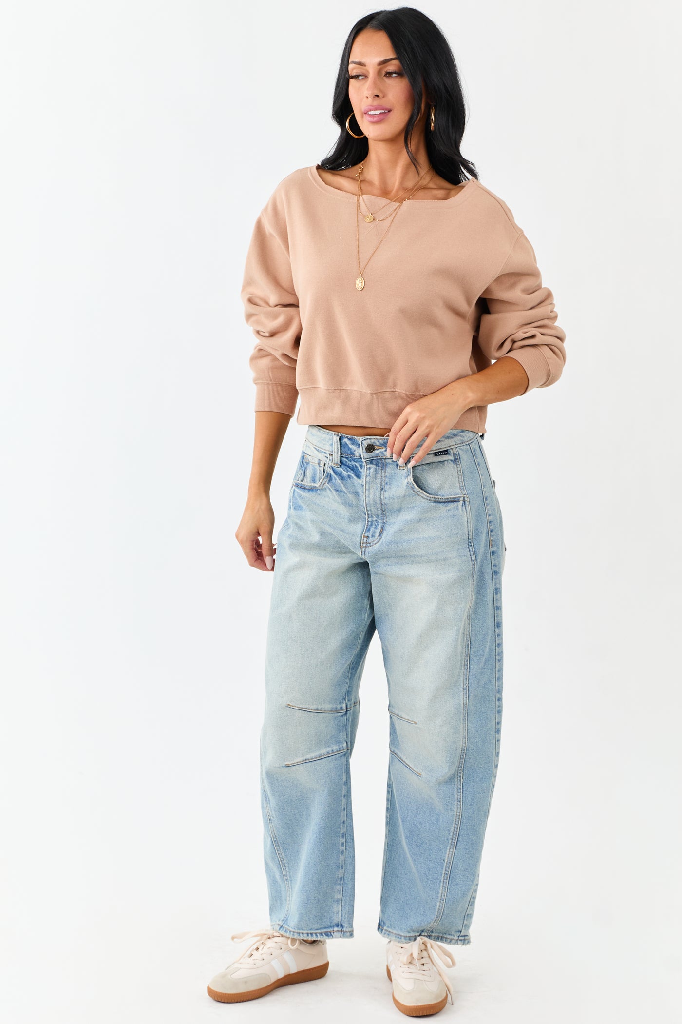 Cello Faded Light Wash Ankle Length Barrel Jeans