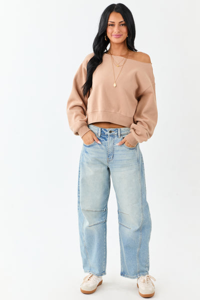 Cello Faded Light Wash Ankle Length Barrel Jeans