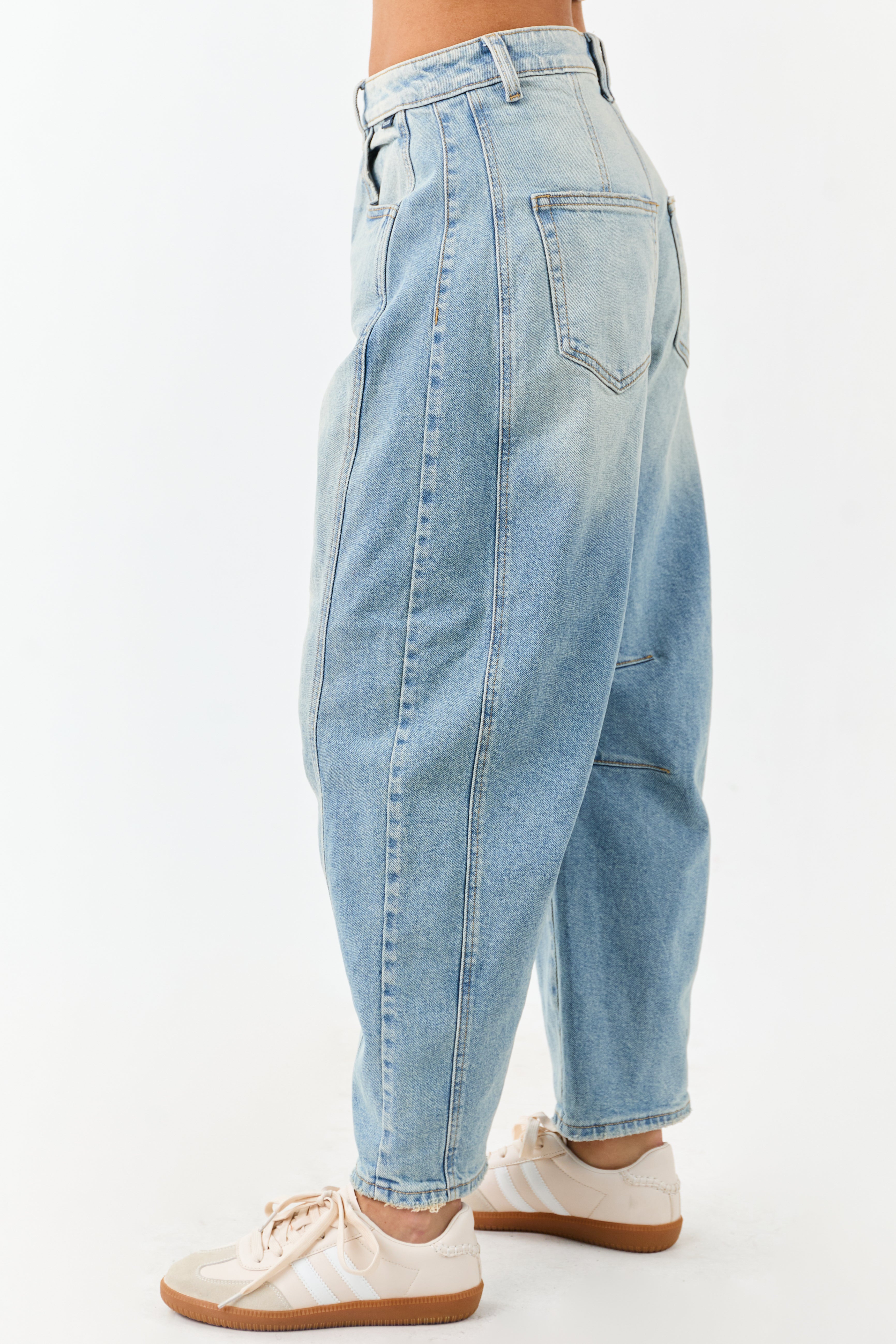 Cello Faded Light Wash Ankle Length Barrel Jeans
