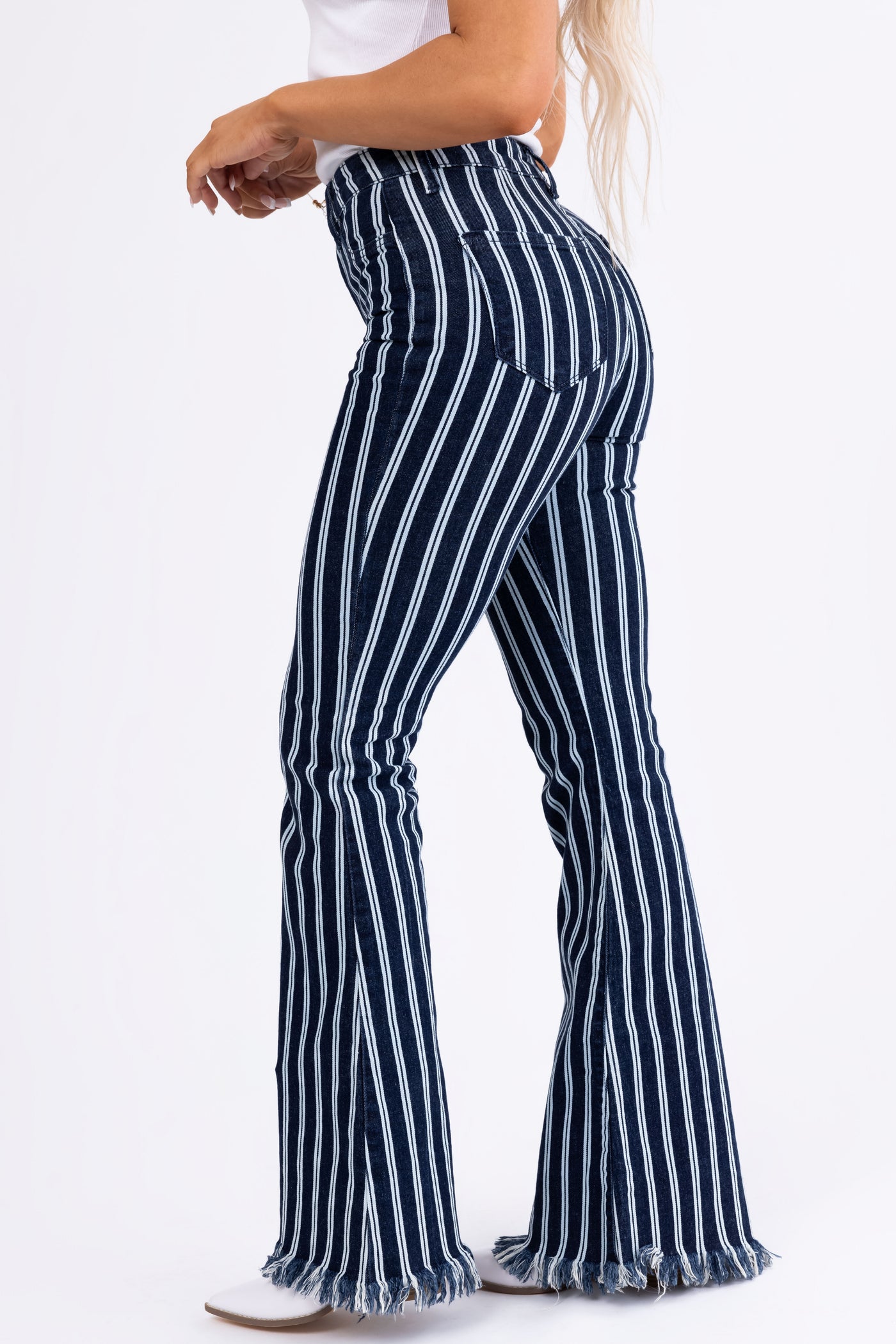 Cello High Rise Striped Super Flare Jeans