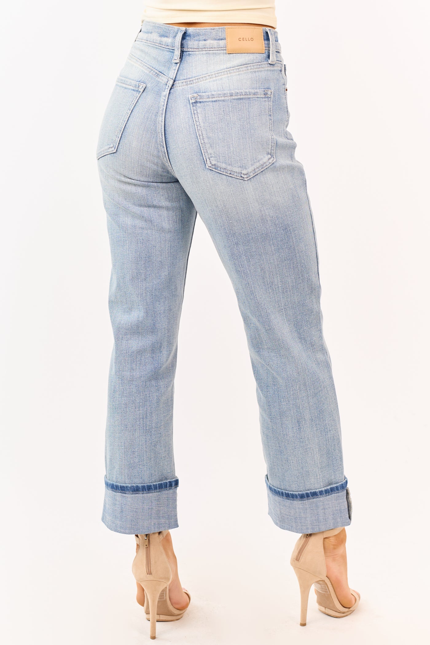 Cello Light Faded Wash Relaxed Straight Cuffed Jeans