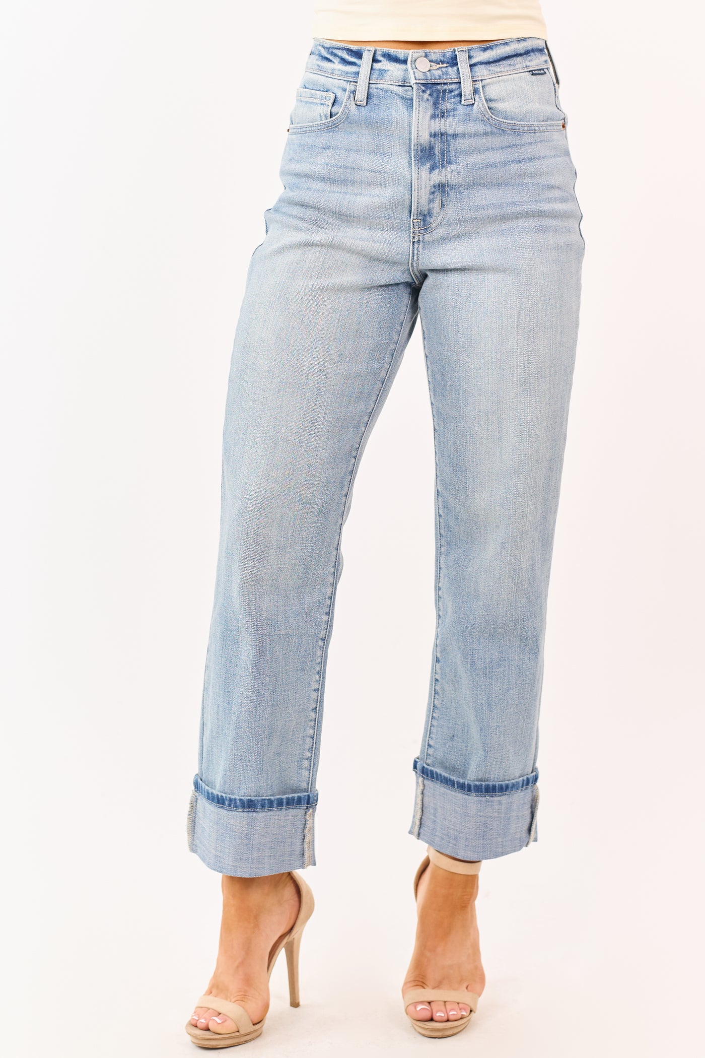 Cello Light Faded Wash Relaxed Straight Cuffed Jeans