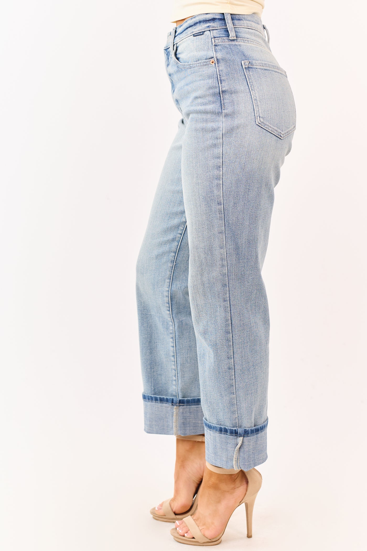 Cello Light Faded Wash Relaxed Straight Cuffed Jeans