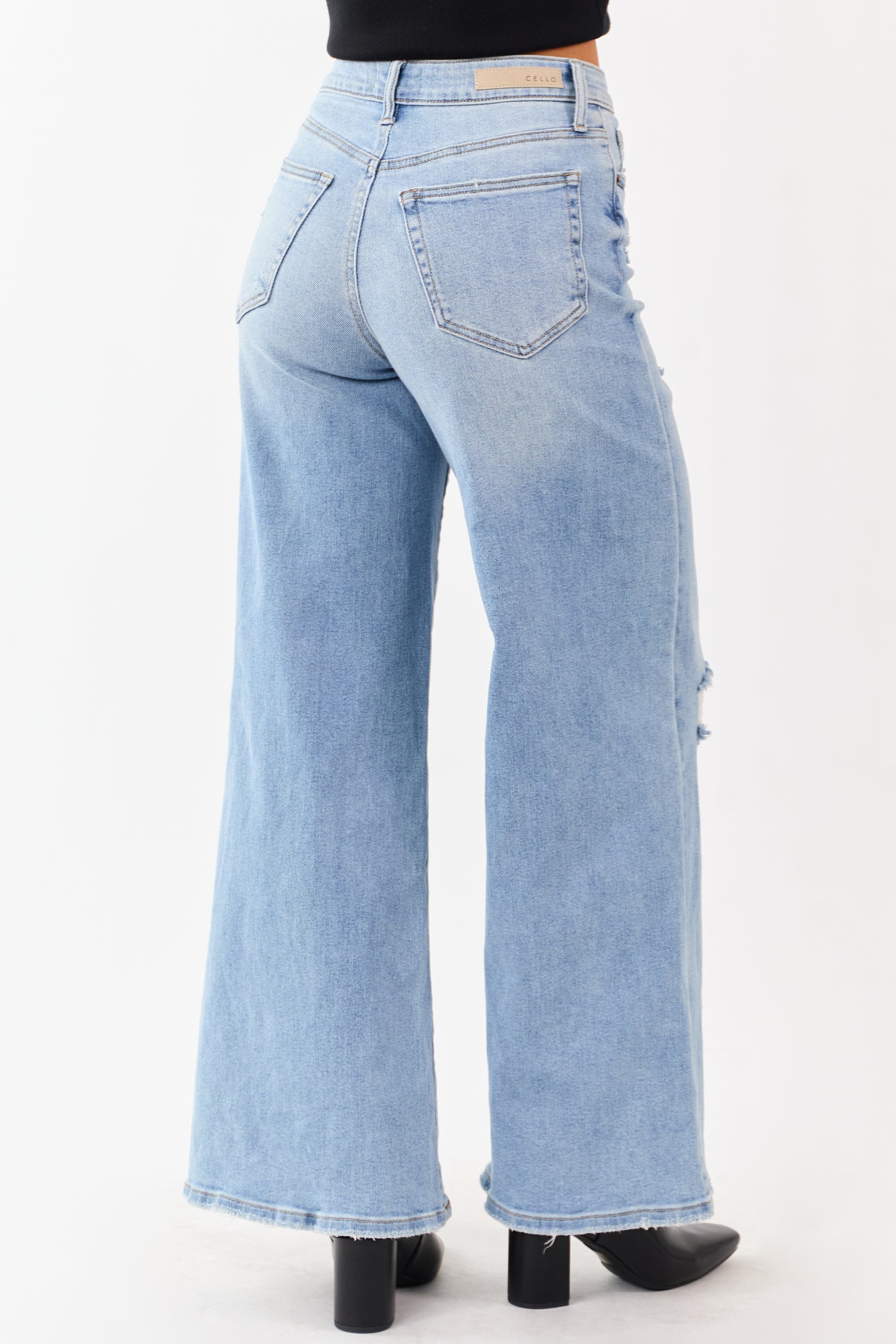 Cello Light High Rise Distressed Stretchy Wide Jeans