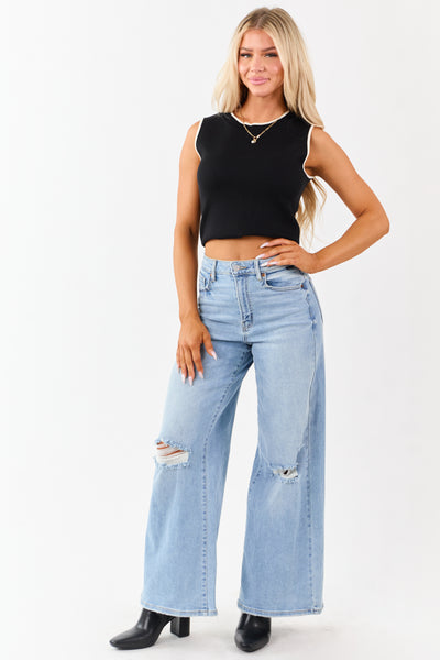 Cello Light High Rise Distressed Stretchy Wide Jeans