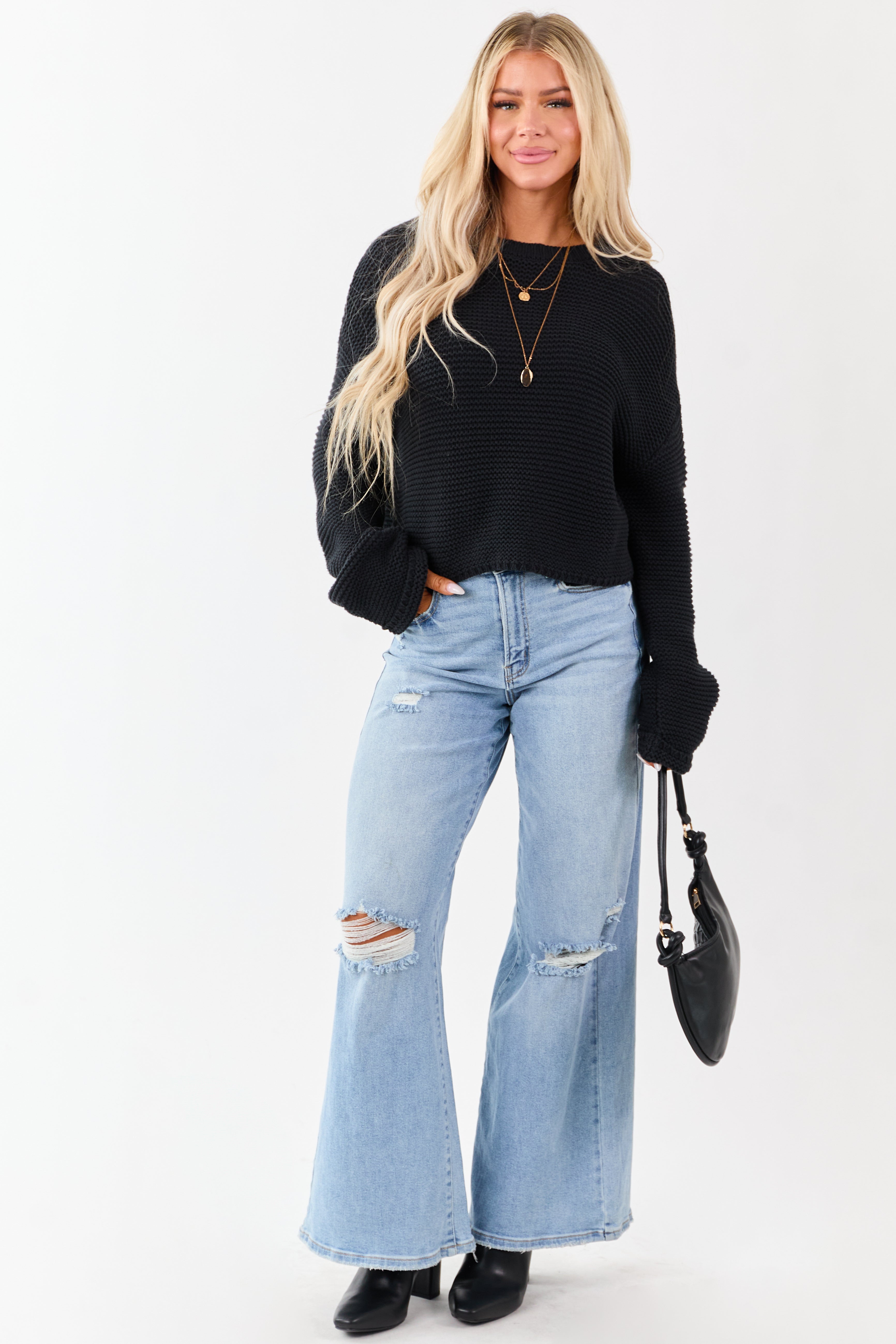 Cello Light High Rise Distressed Stretchy Wide Jeans