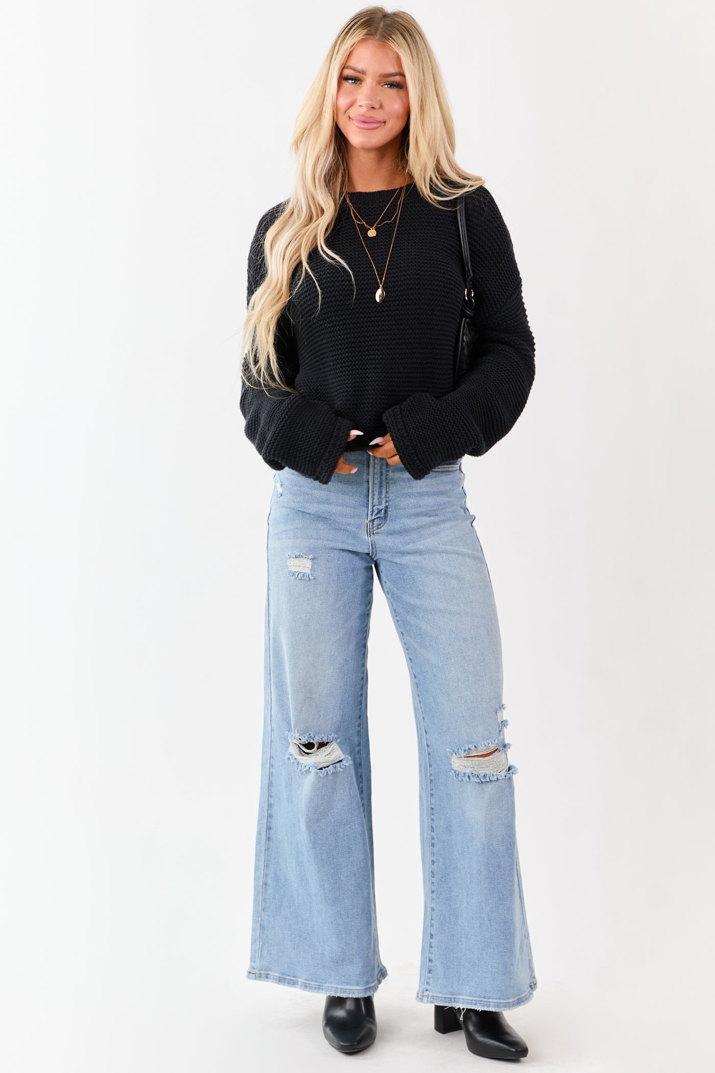 Cello Light High Rise Distressed Stretchy Wide Jeans