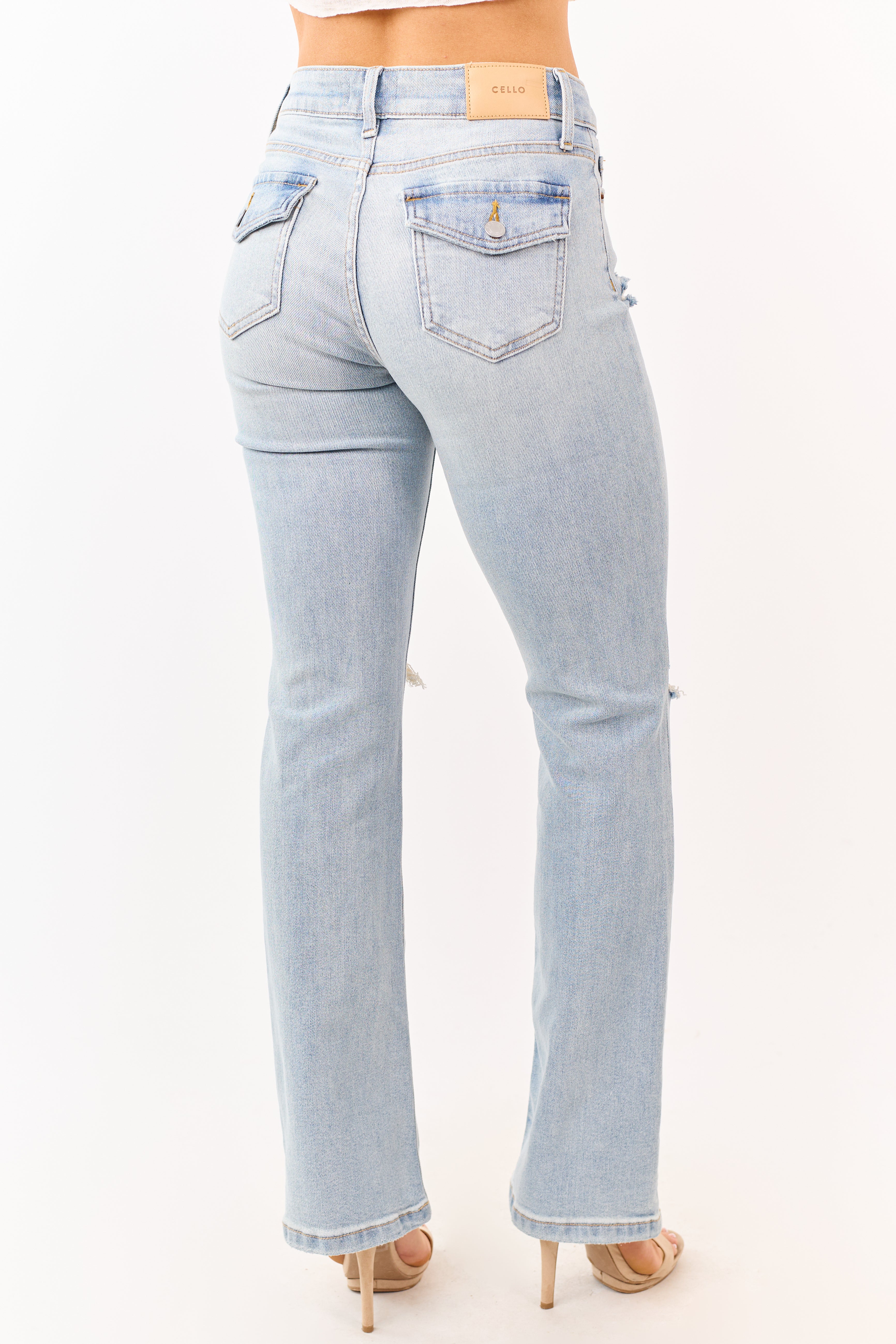 Cello Light Wash Distressed Stretchy Bootcut Jeans