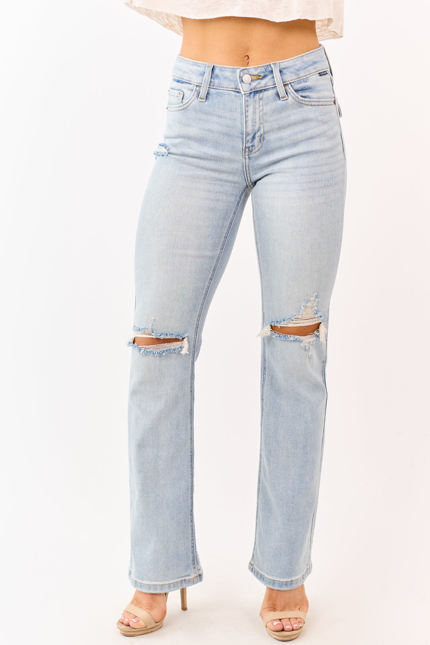 Cello Light Wash Distressed Stretchy Bootcut Jeans