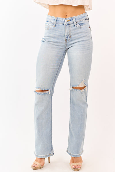 Cello Light Wash Distressed Stretchy Bootcut Jeans