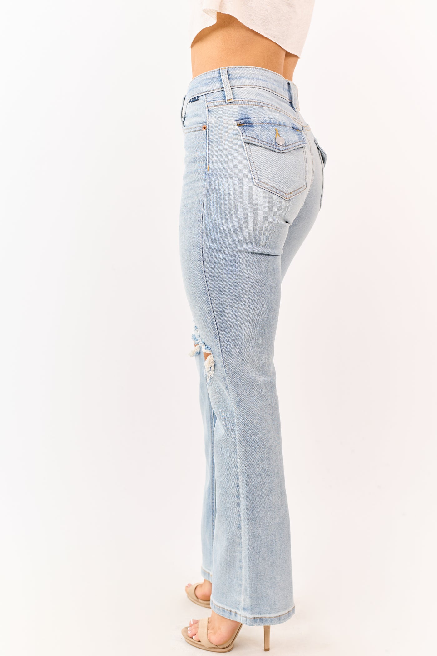 Cello Light Wash Distressed Stretchy Bootcut Jeans
