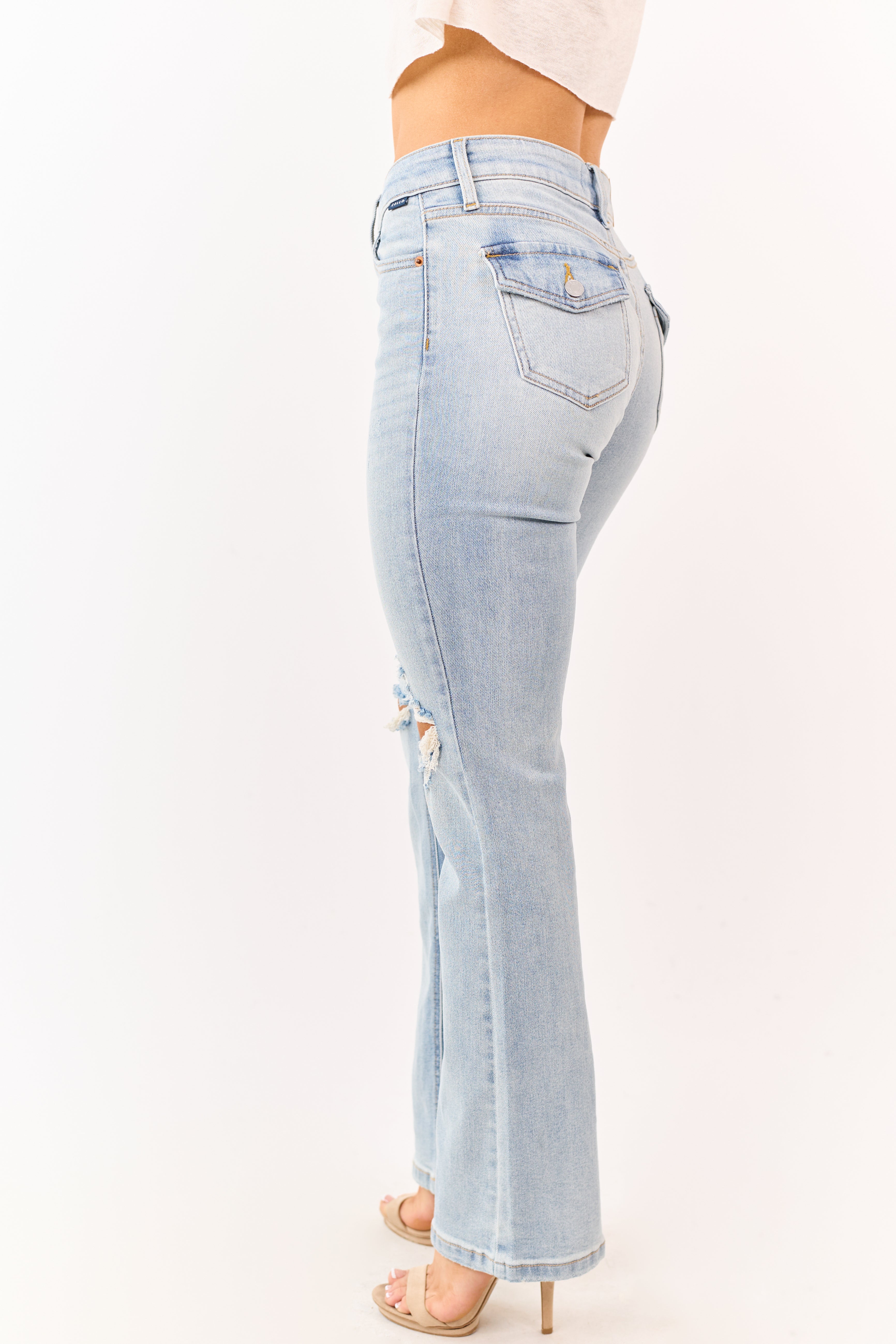 Cello Light Wash Distressed Stretchy Bootcut Jeans