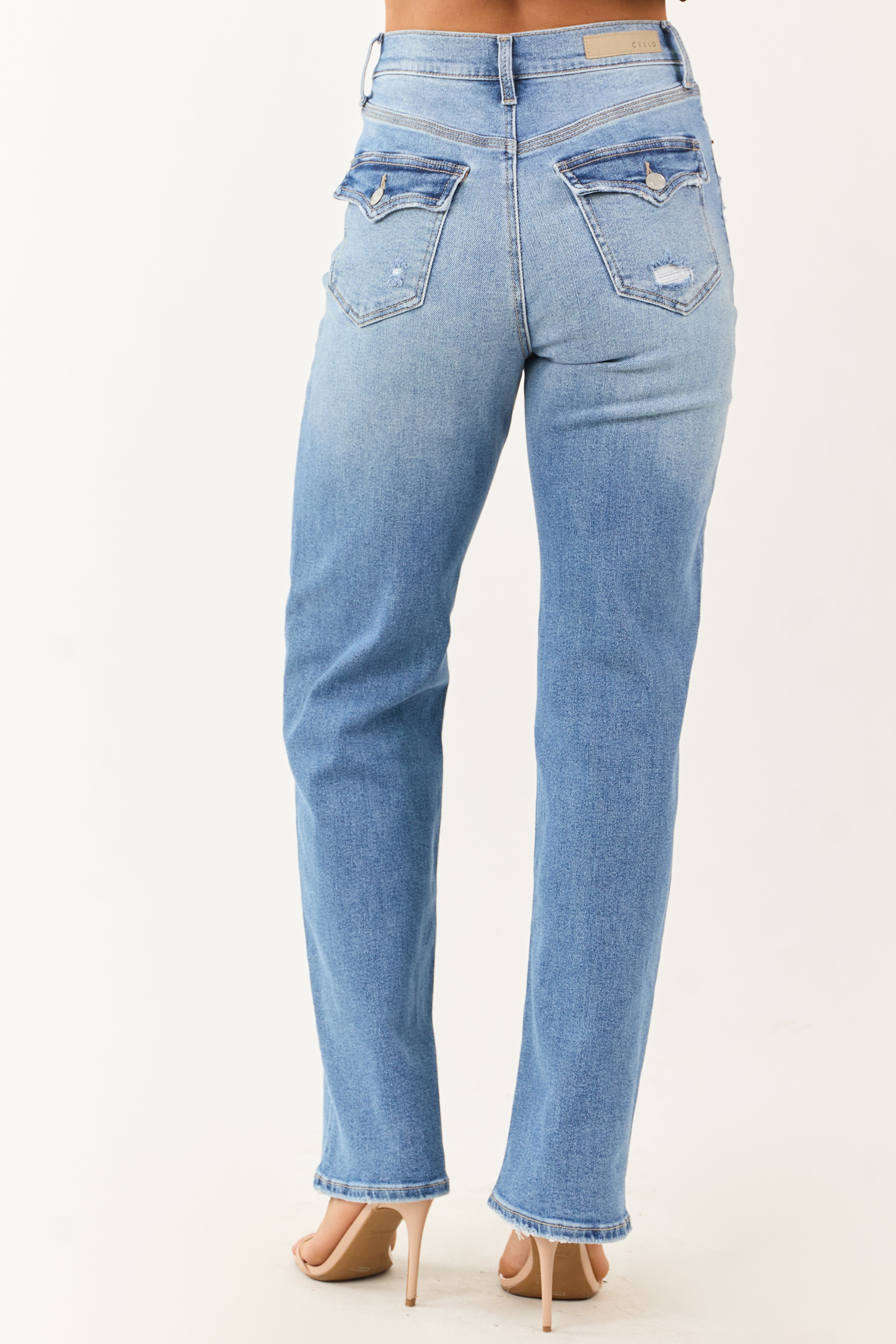 Cello Light Wash High Rise Stretchy Dad Jeans