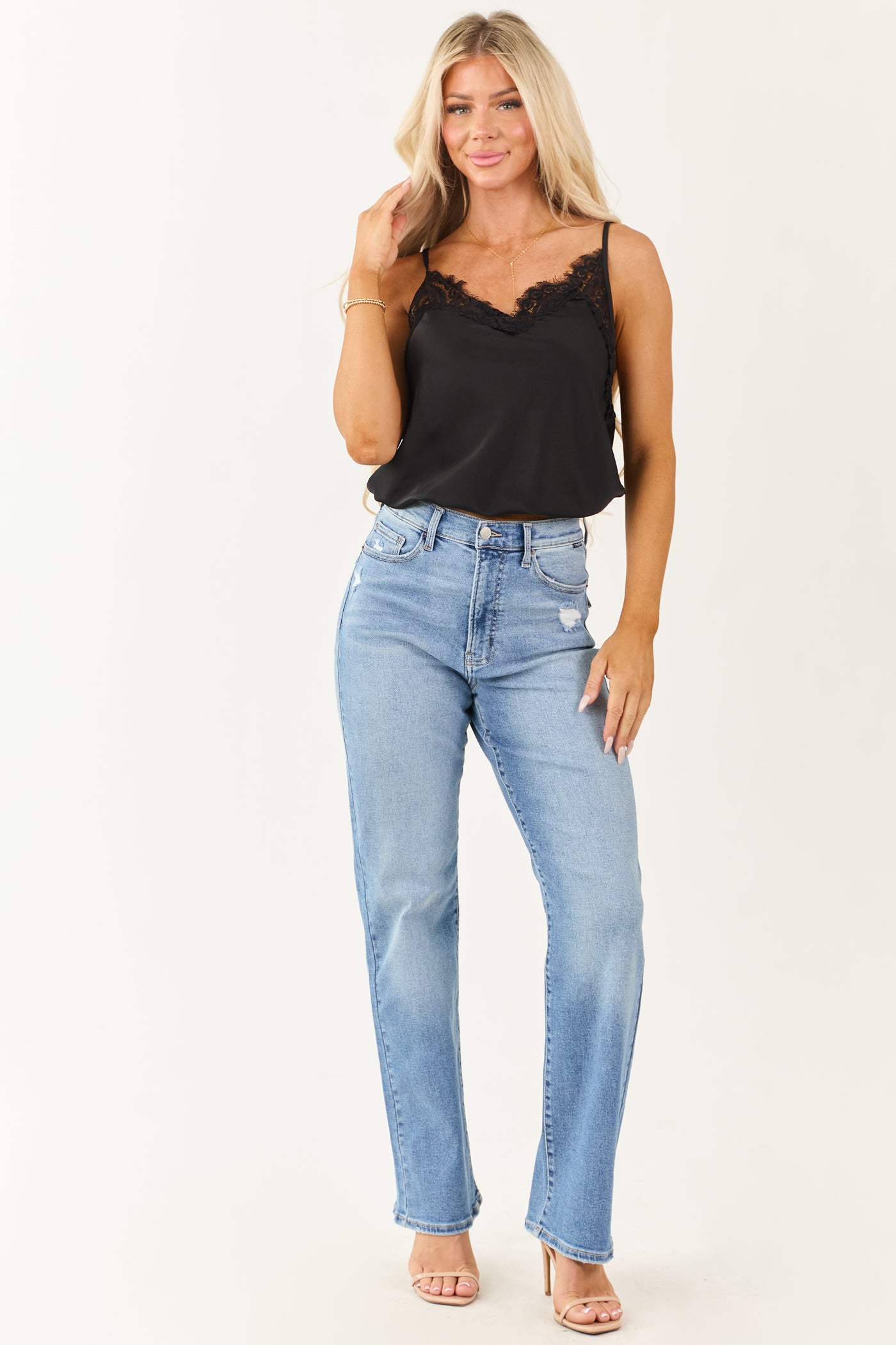 Cello Light Wash High Rise Stretchy Dad Jeans