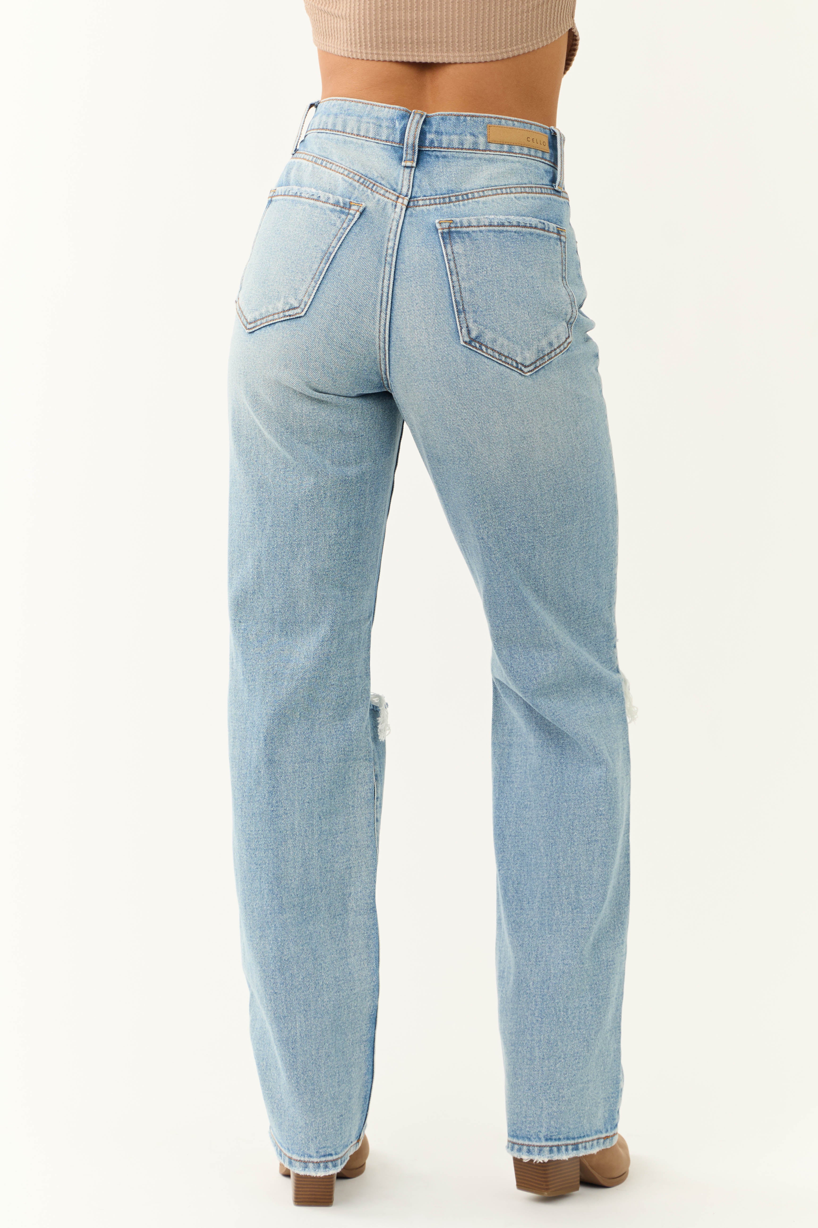 Cello Light Wash High Waisted Distressed Dad Jeans | Lime Cello Light Wash High Waisted Distressed Dad Jeans | Lime