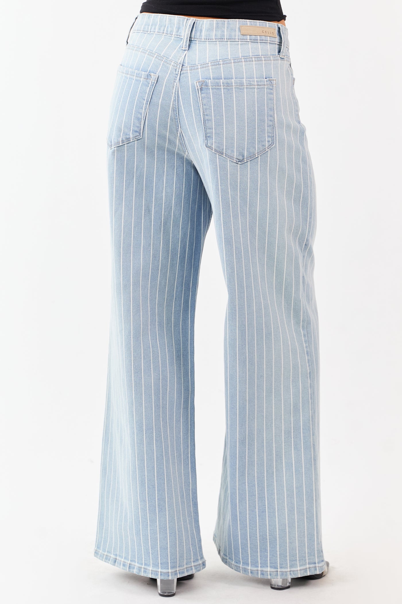 Cello Light Wash Pinstripe Stretchy Wide Leg Jeans