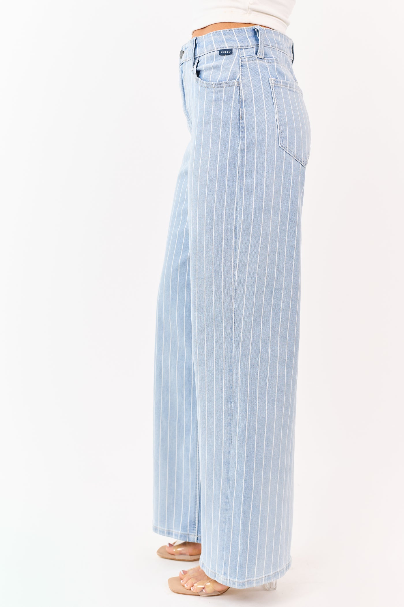 Cello Light Wash Pinstripe Stretchy Wide Leg Jeans