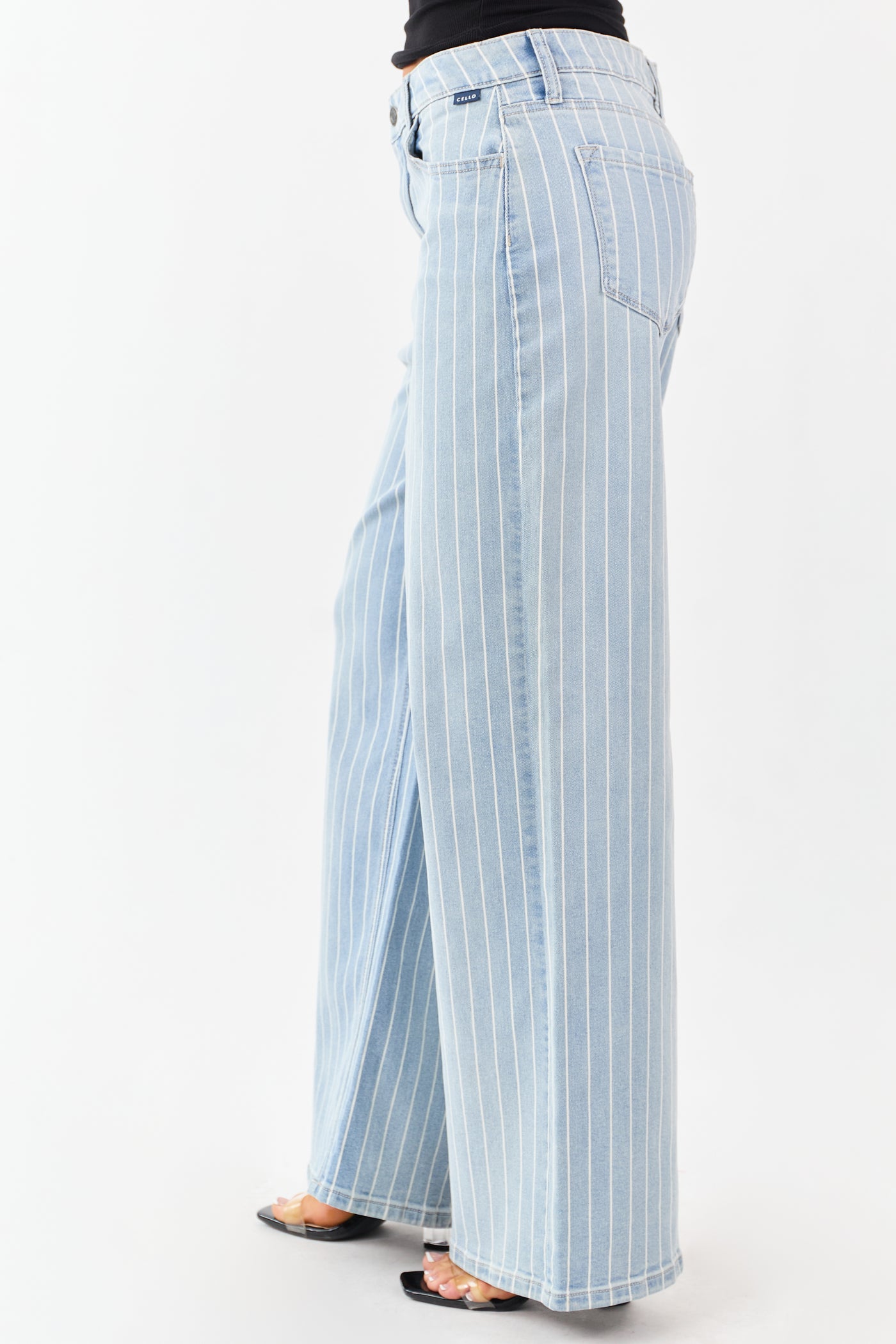 Cello Light Wash Pinstripe Stretchy Wide Leg Jeans