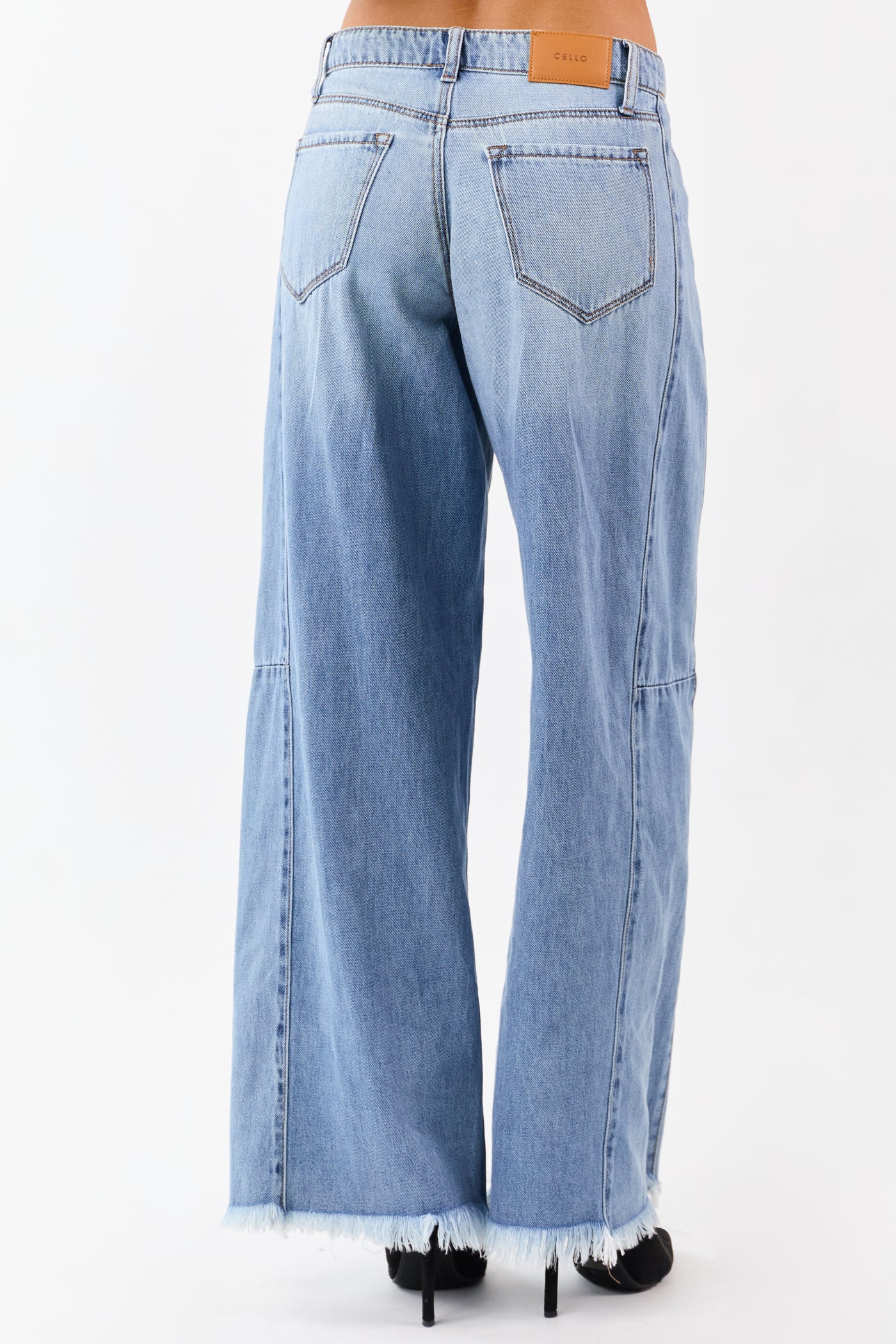 Cello Light Wash Raw Hem High Rise Wide Leg Jeans