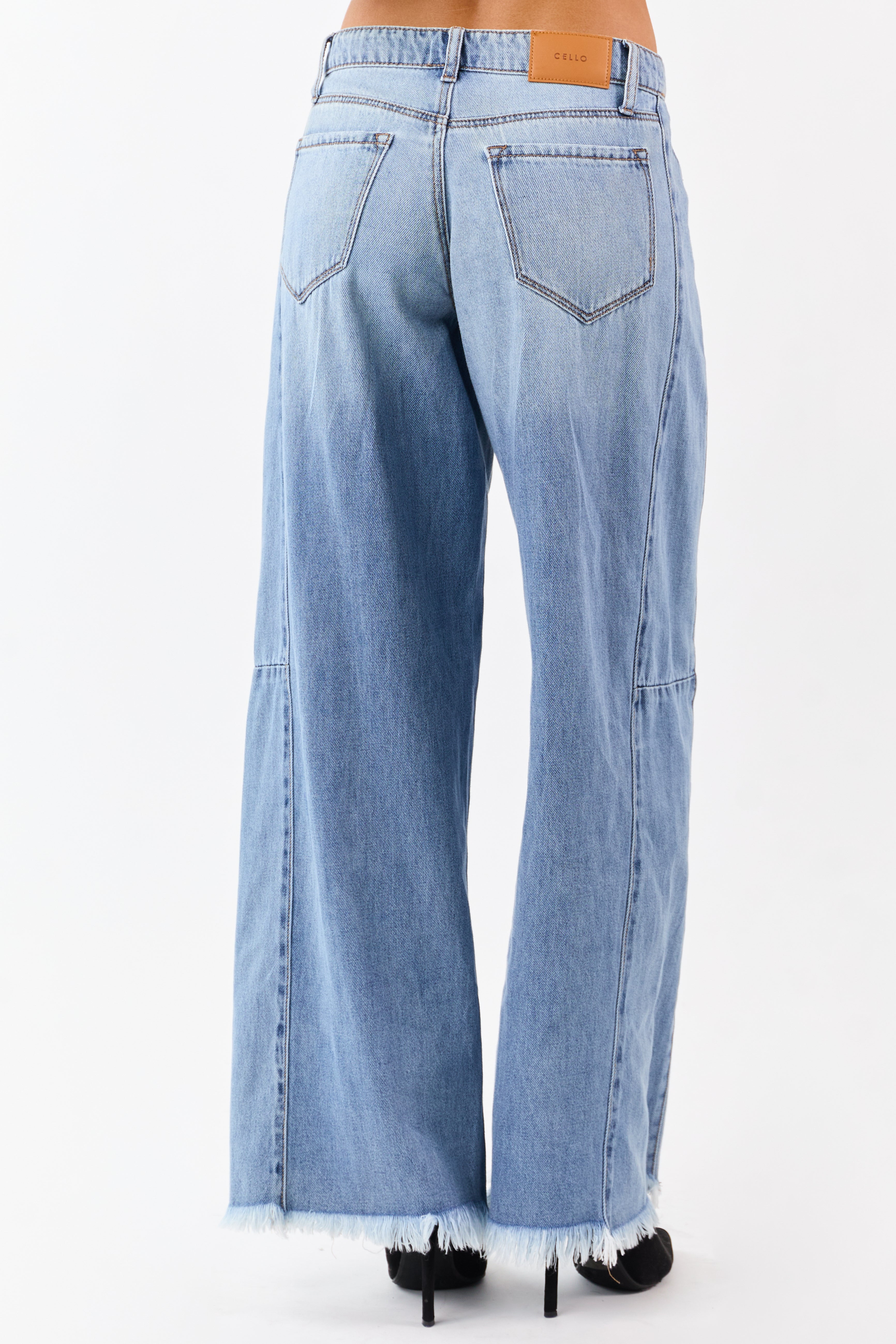Cello Light Wash Raw Hem High Rise Wide Leg Jeans