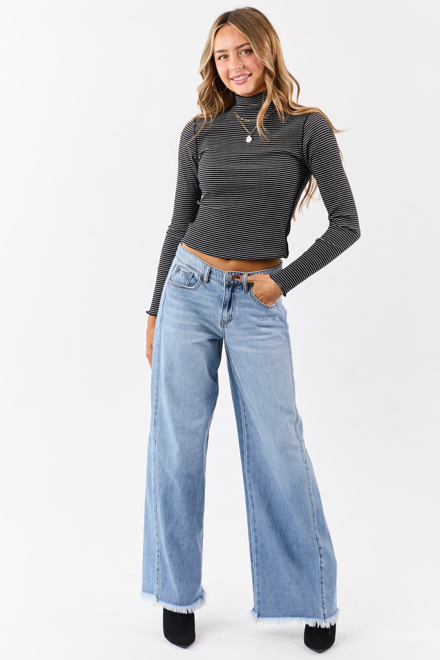 Cello Light Wash Raw Hem High Rise Wide Leg Jeans