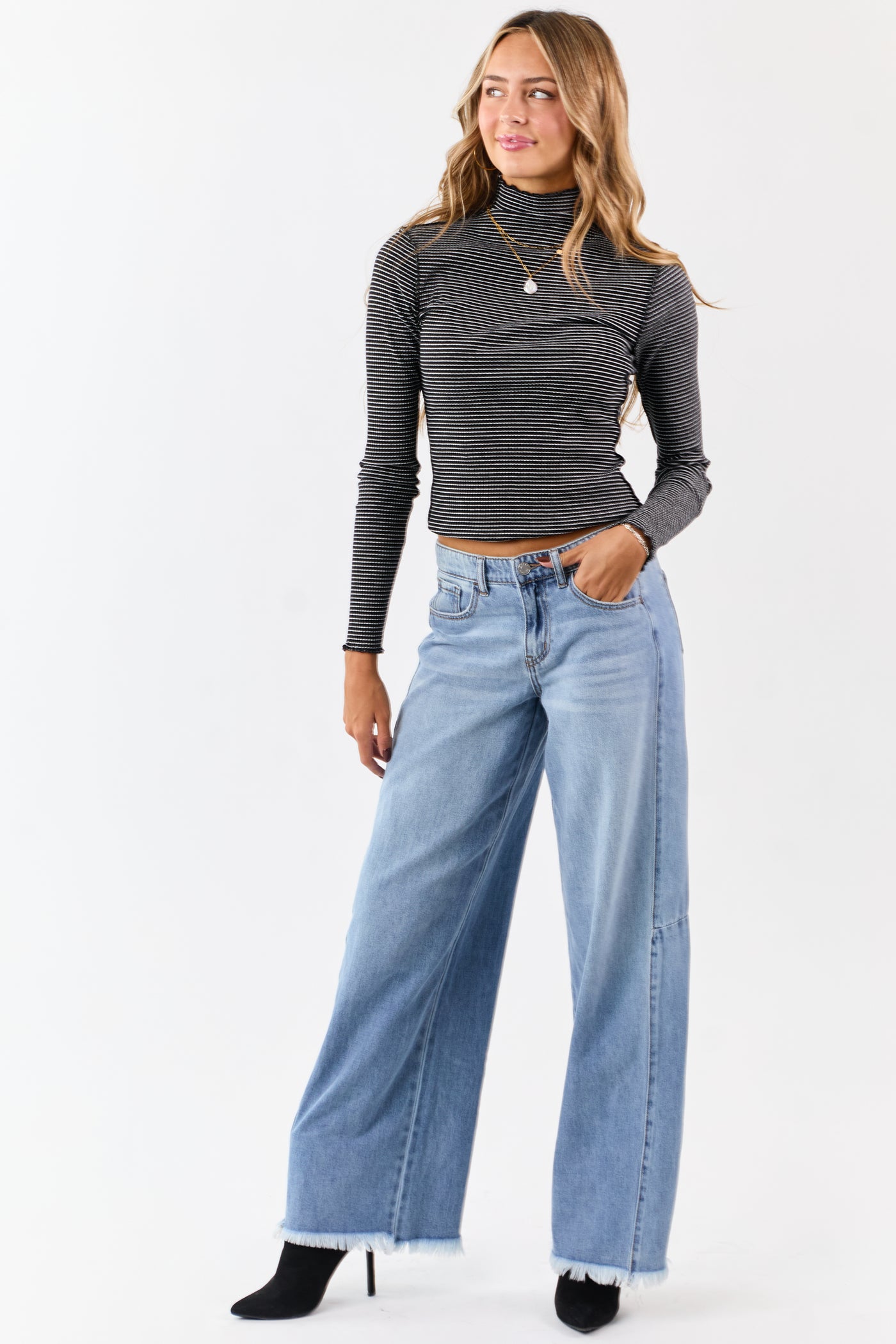 Cello Light Wash Raw Hem High Rise Wide Leg Jeans